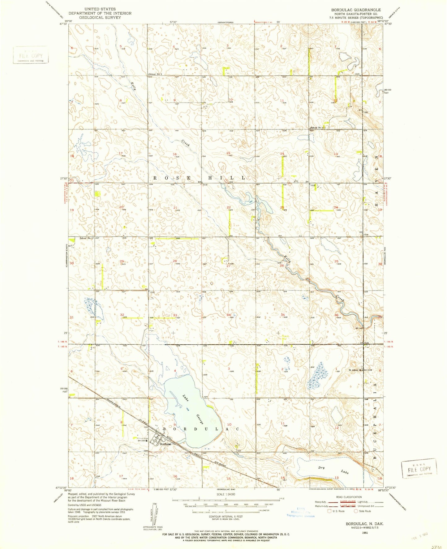 Classic USGS Bordulac North Dakota 7.5'x7.5' Topo Map Image