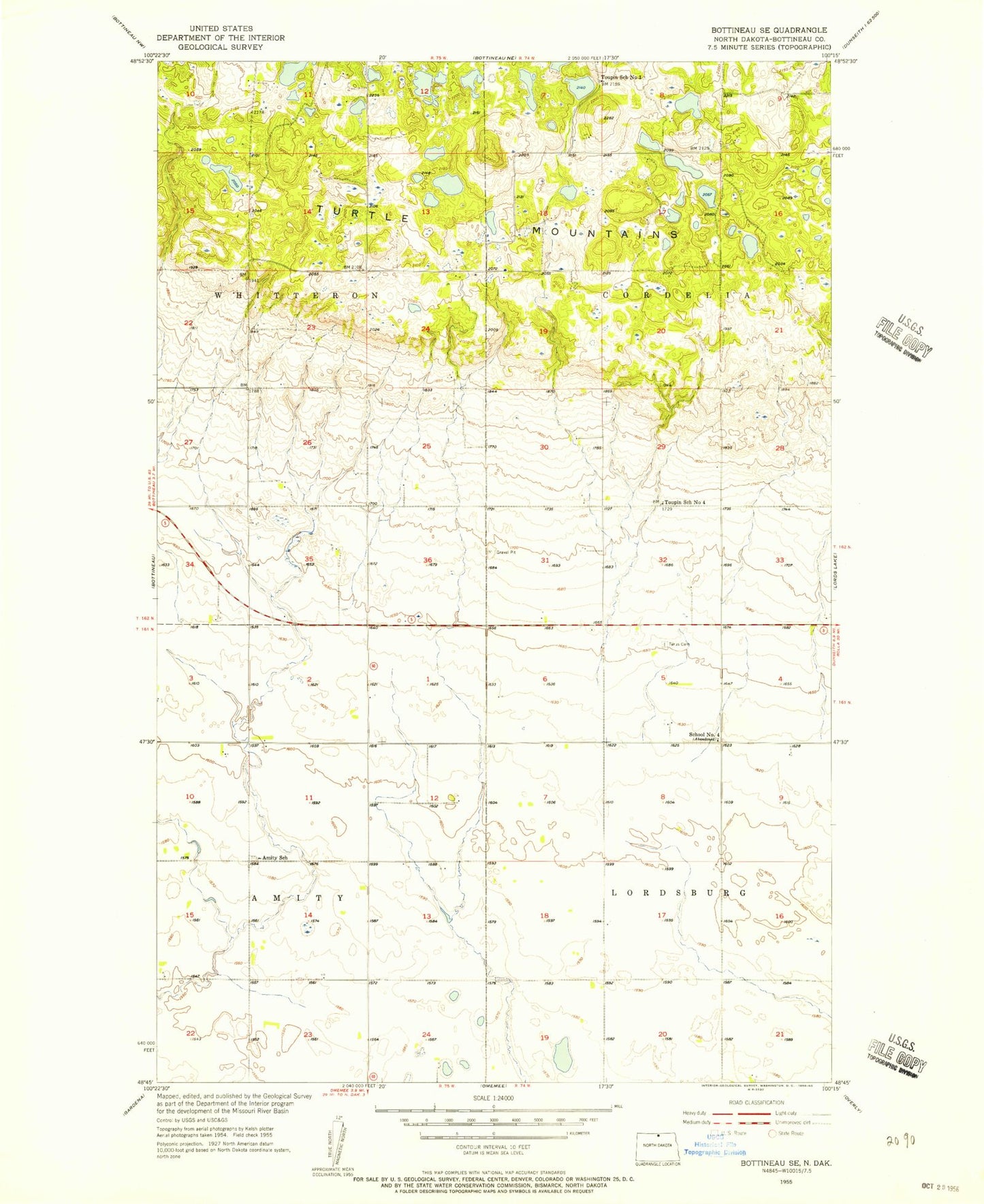 Classic USGS Bottineau SE North Dakota 7.5'x7.5' Topo Map Image