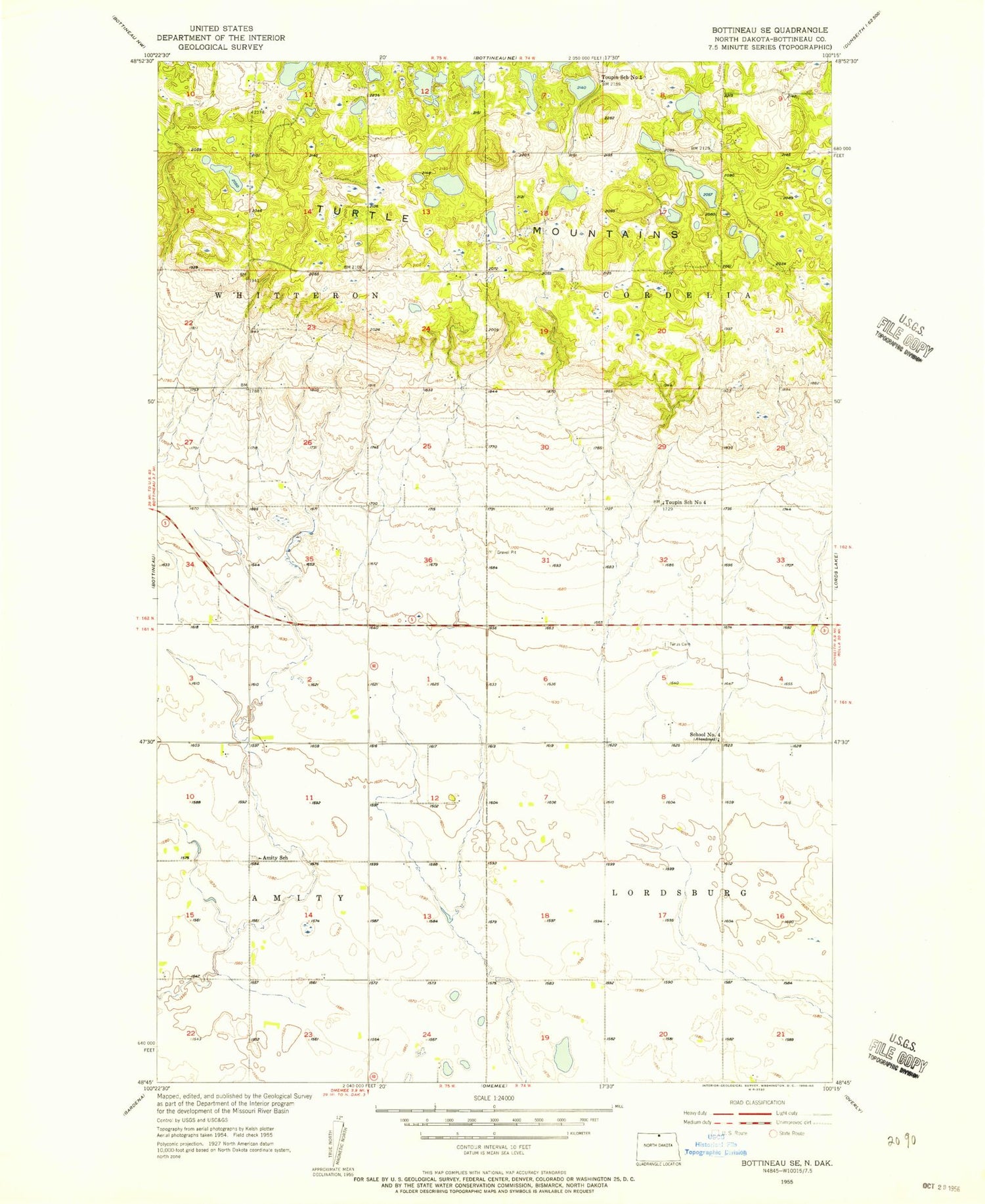 Classic USGS Bottineau SE North Dakota 7.5'x7.5' Topo Map Image