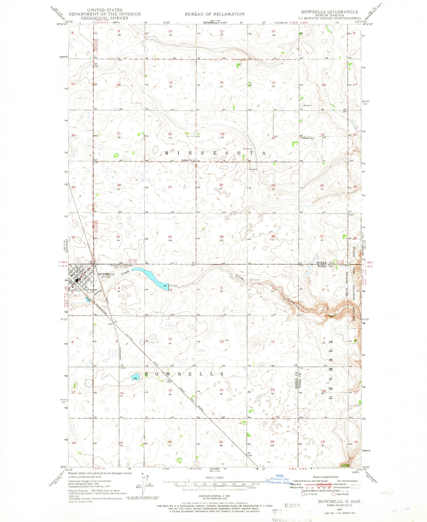 Classic USGS Bowbells North Dakota 7.5'x7.5' Topo Map Image