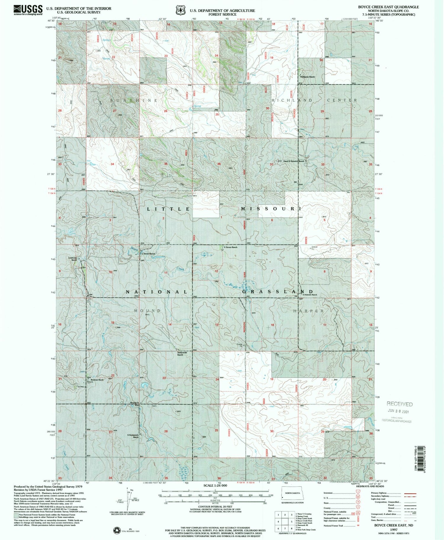 Classic USGS Boyce Creek East North Dakota 7.5'x7.5' Topo Map Image