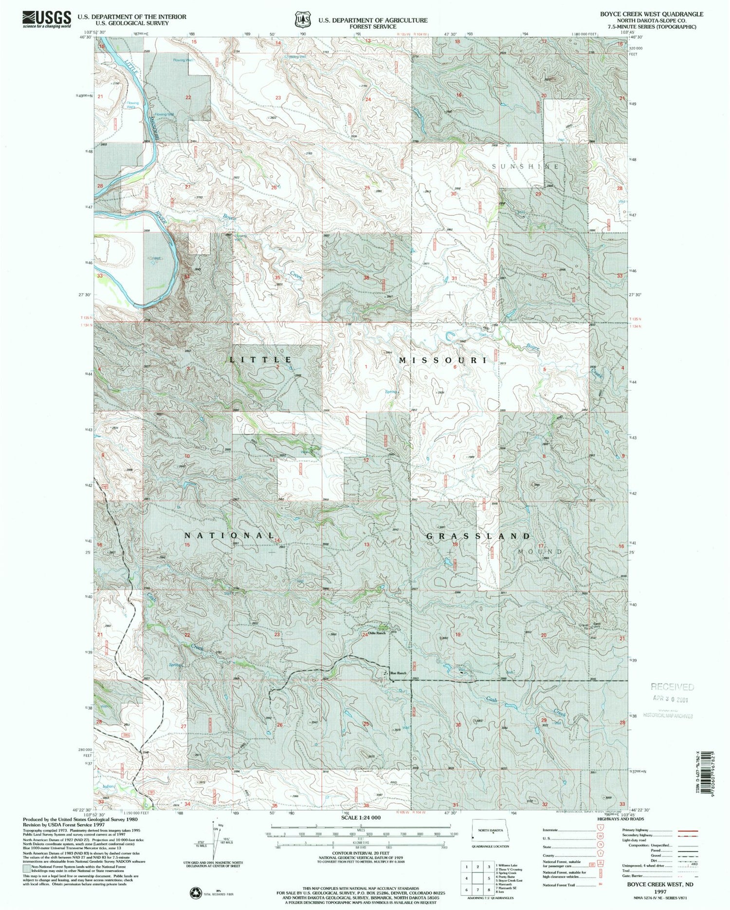 Classic USGS Boyce Creek West North Dakota 7.5'x7.5' Topo Map Image