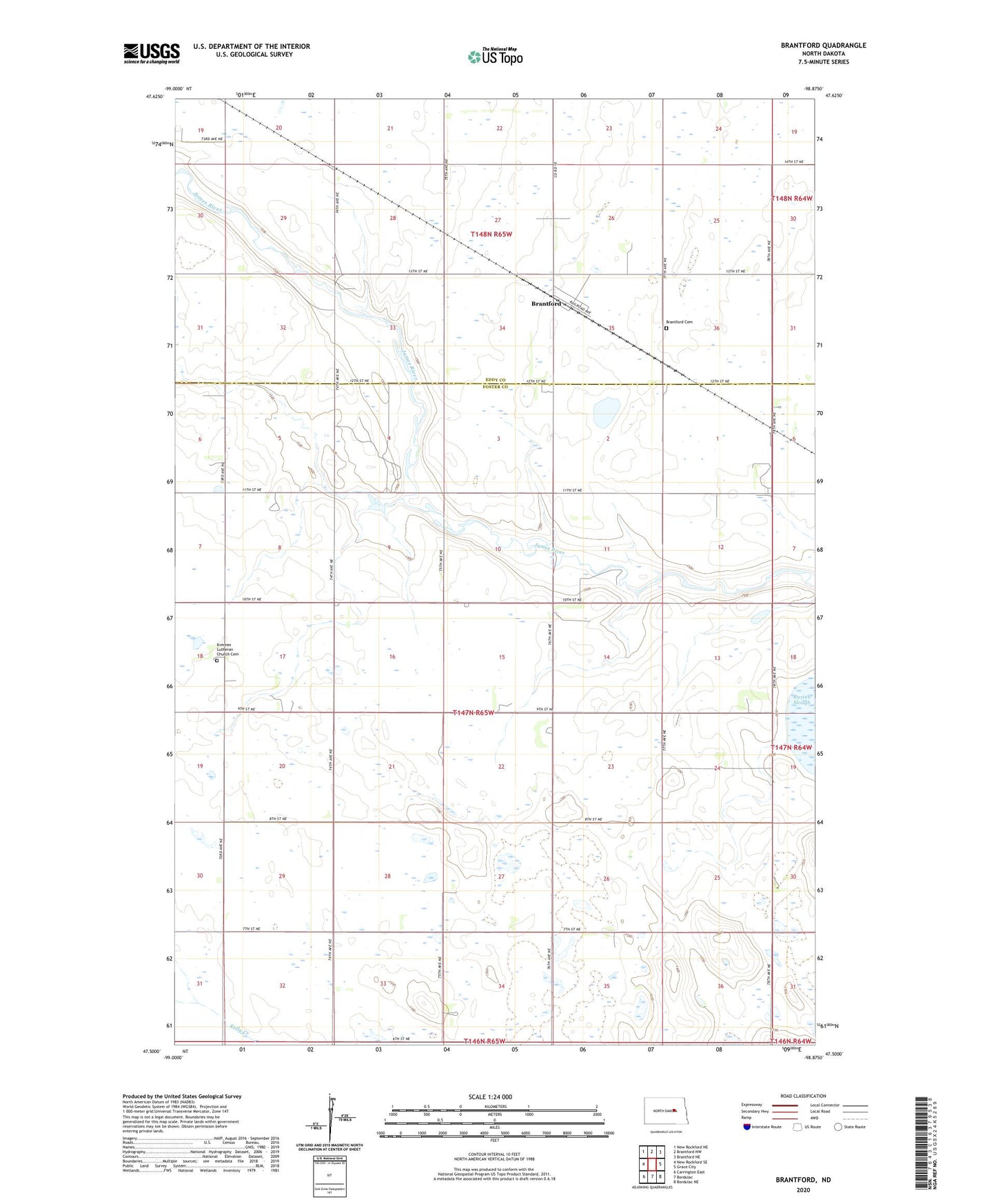 Brantford North Dakota US Topo Map Image