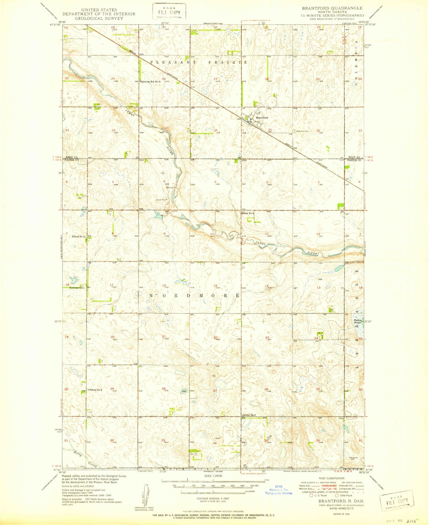 Classic USGS Brantford North Dakota 7.5'x7.5' Topo Map Image