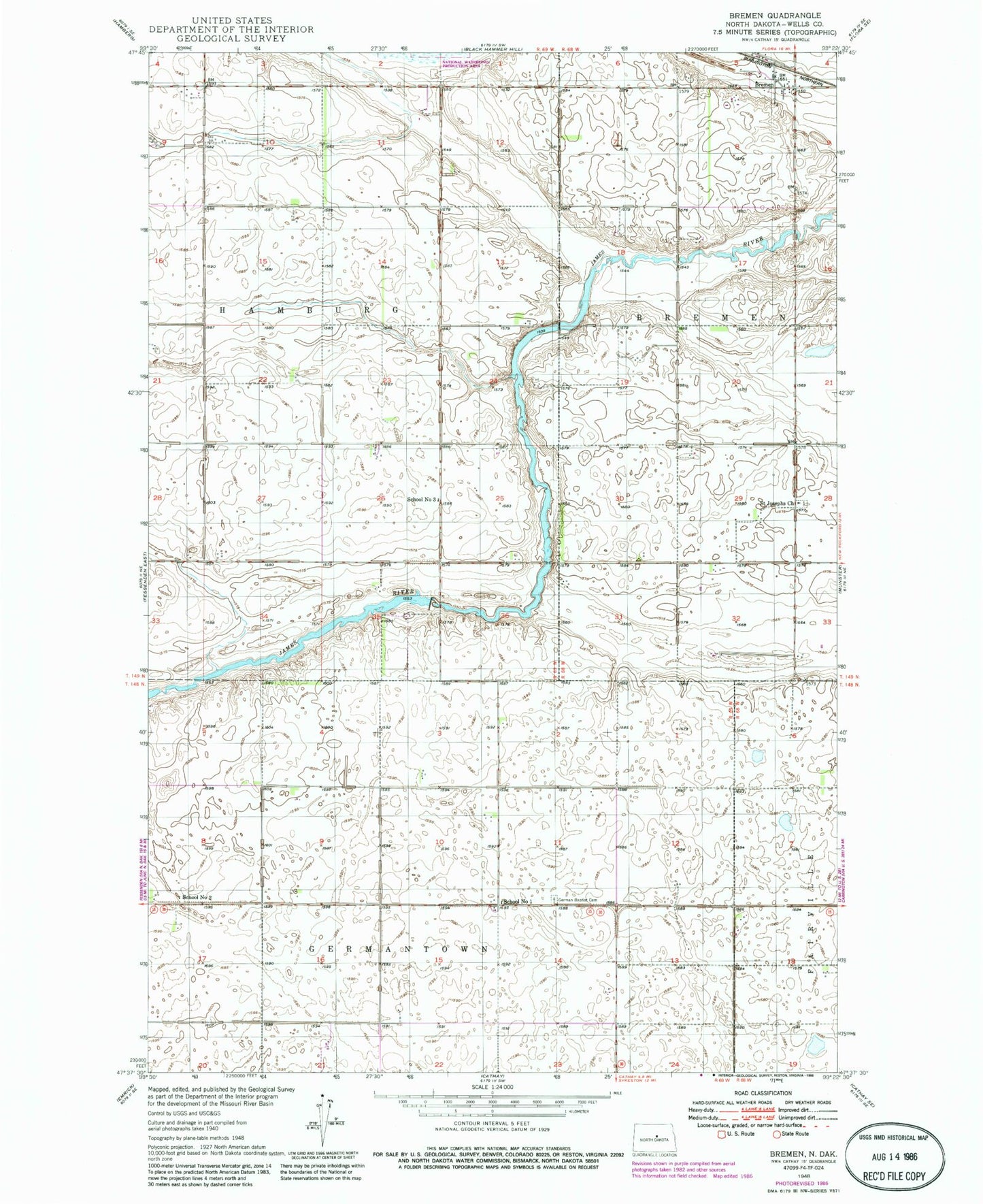 Classic USGS Bremen North Dakota 7.5'x7.5' Topo Map Image