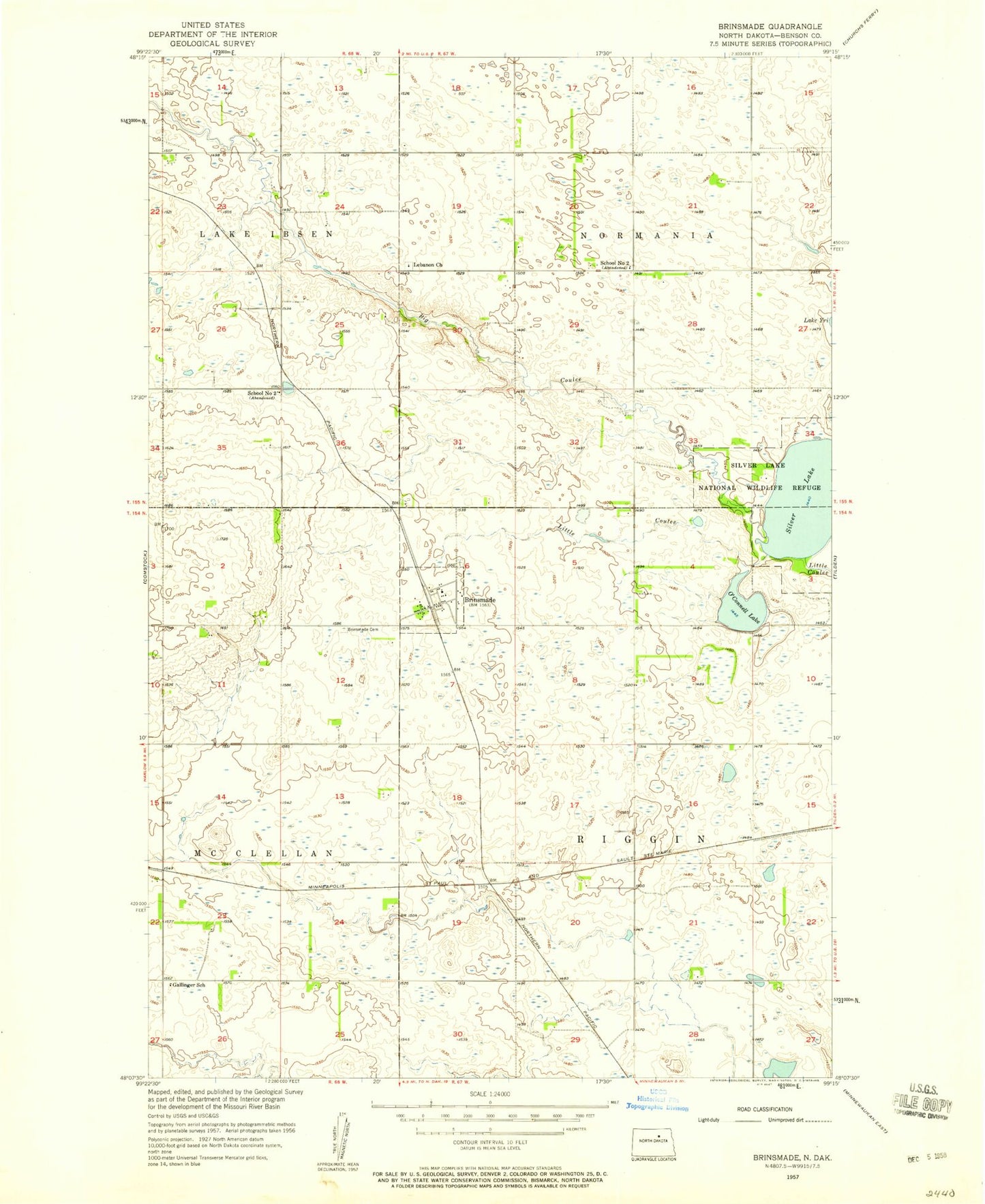 Classic USGS Brinsmade North Dakota 7.5'x7.5' Topo Map Image