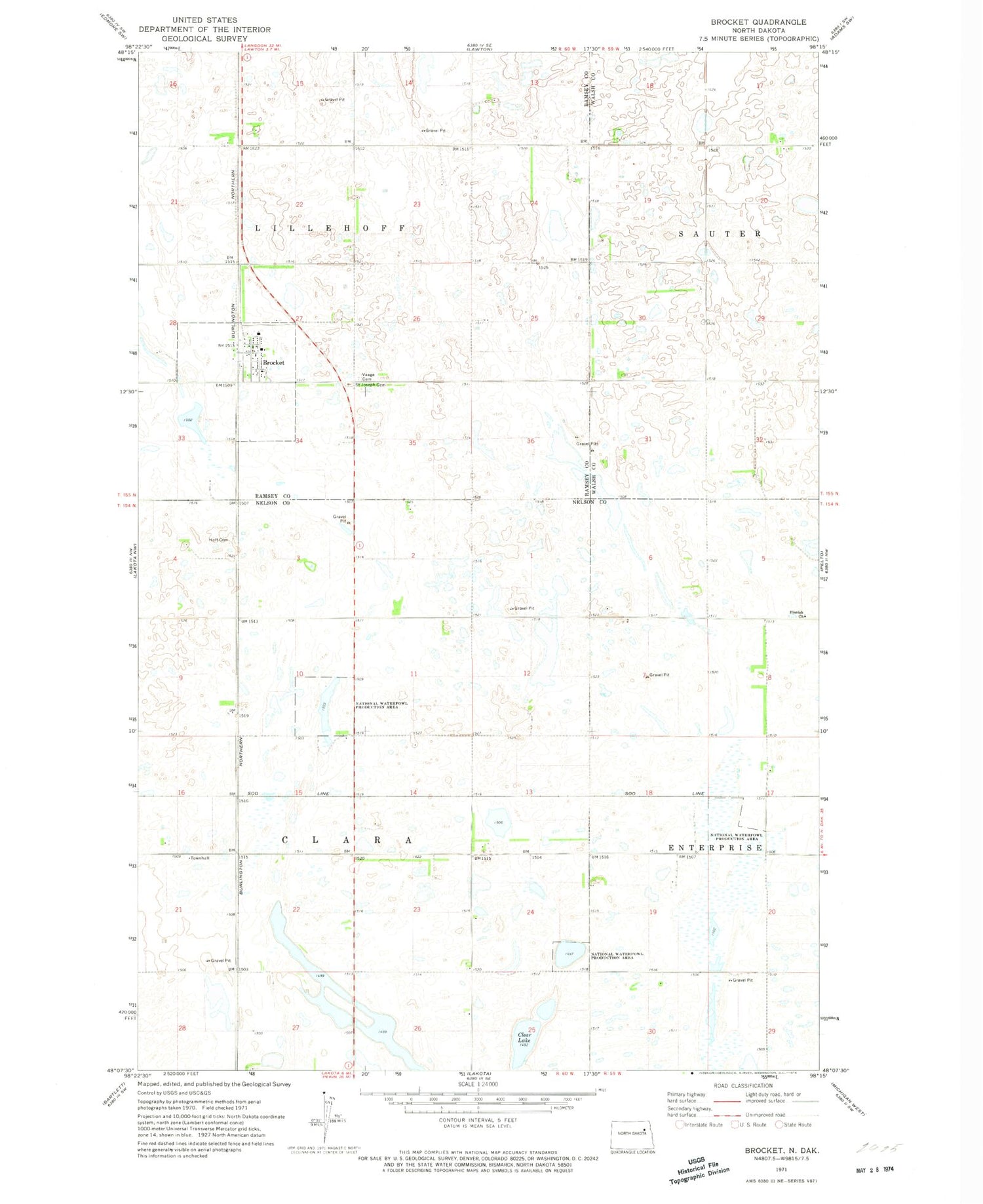 Classic USGS Brocket North Dakota 7.5'x7.5' Topo Map Image