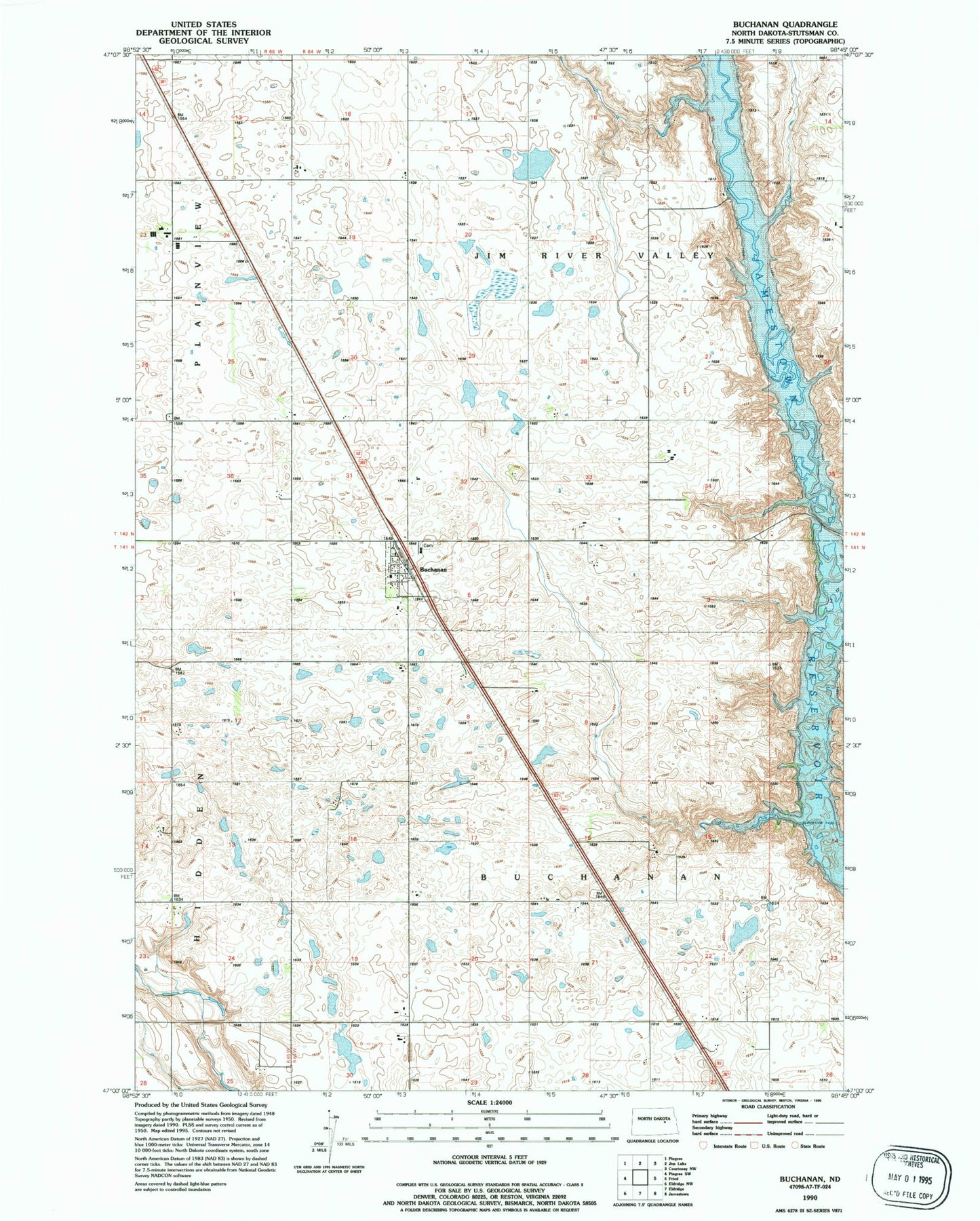 Classic USGS Buchanan North Dakota 7.5'x7.5' Topo Map Image