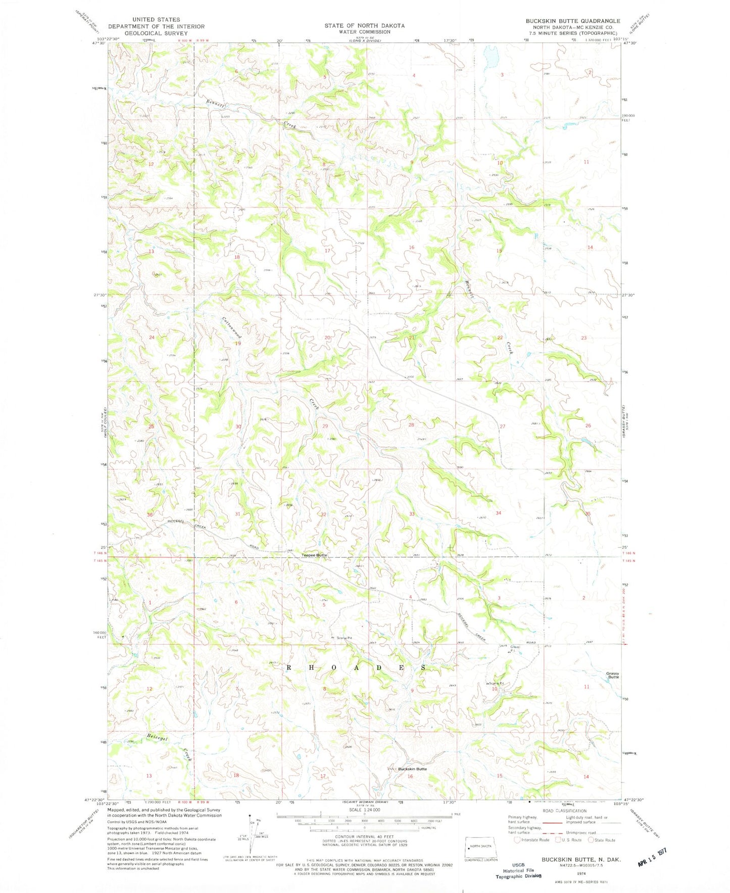 Classic USGS Buckskin Butte North Dakota 7.5'x7.5' Topo Map Image