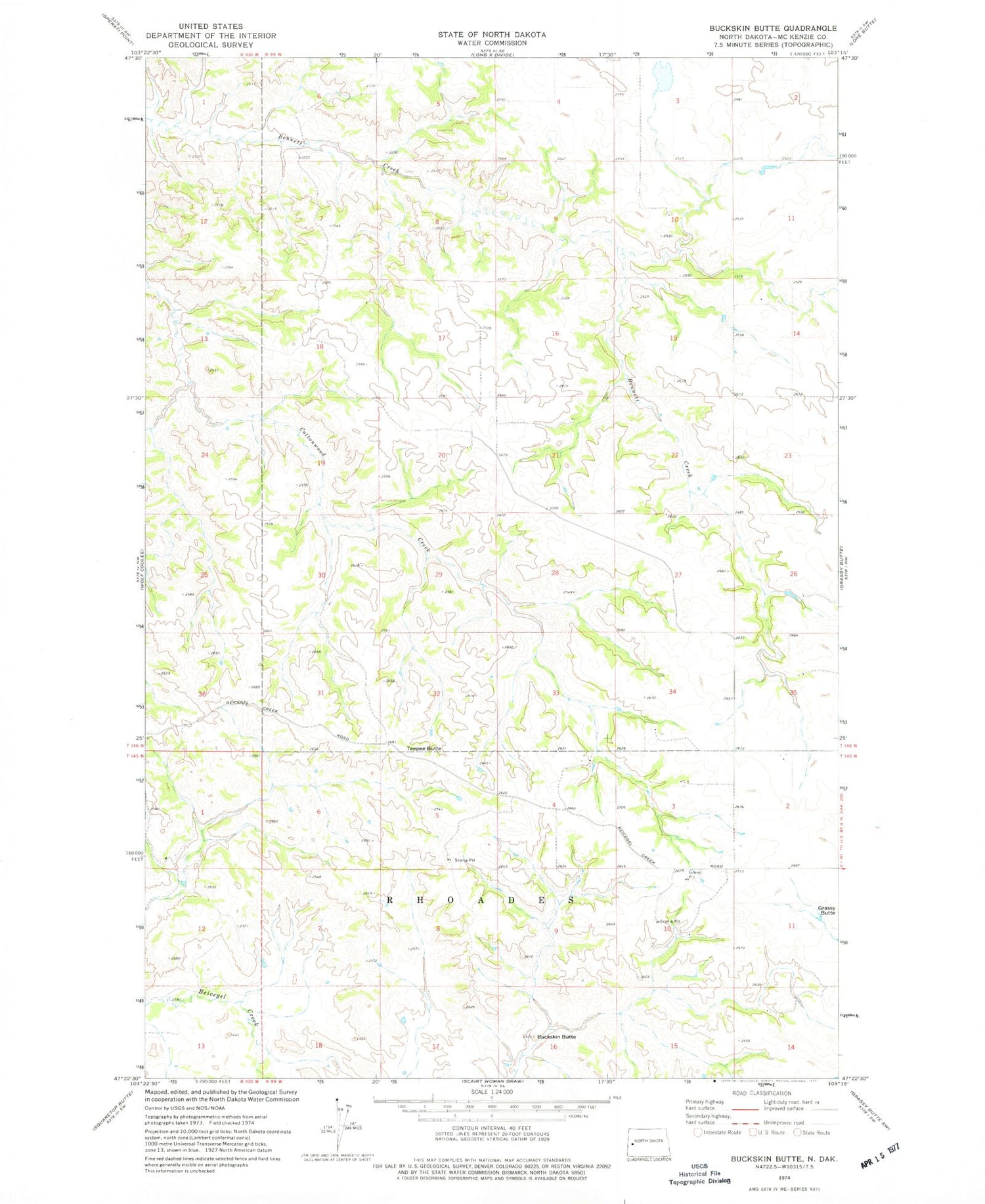 Classic USGS Buckskin Butte North Dakota 7.5'x7.5' Topo Map Image