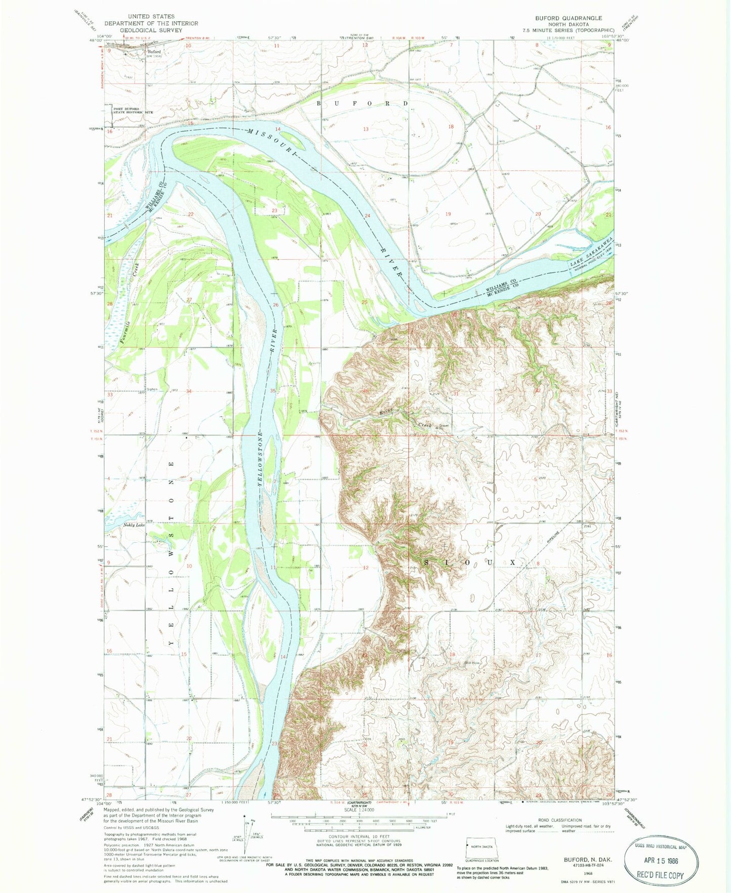 Classic USGS Buford North Dakota 7.5'x7.5' Topo Map Image