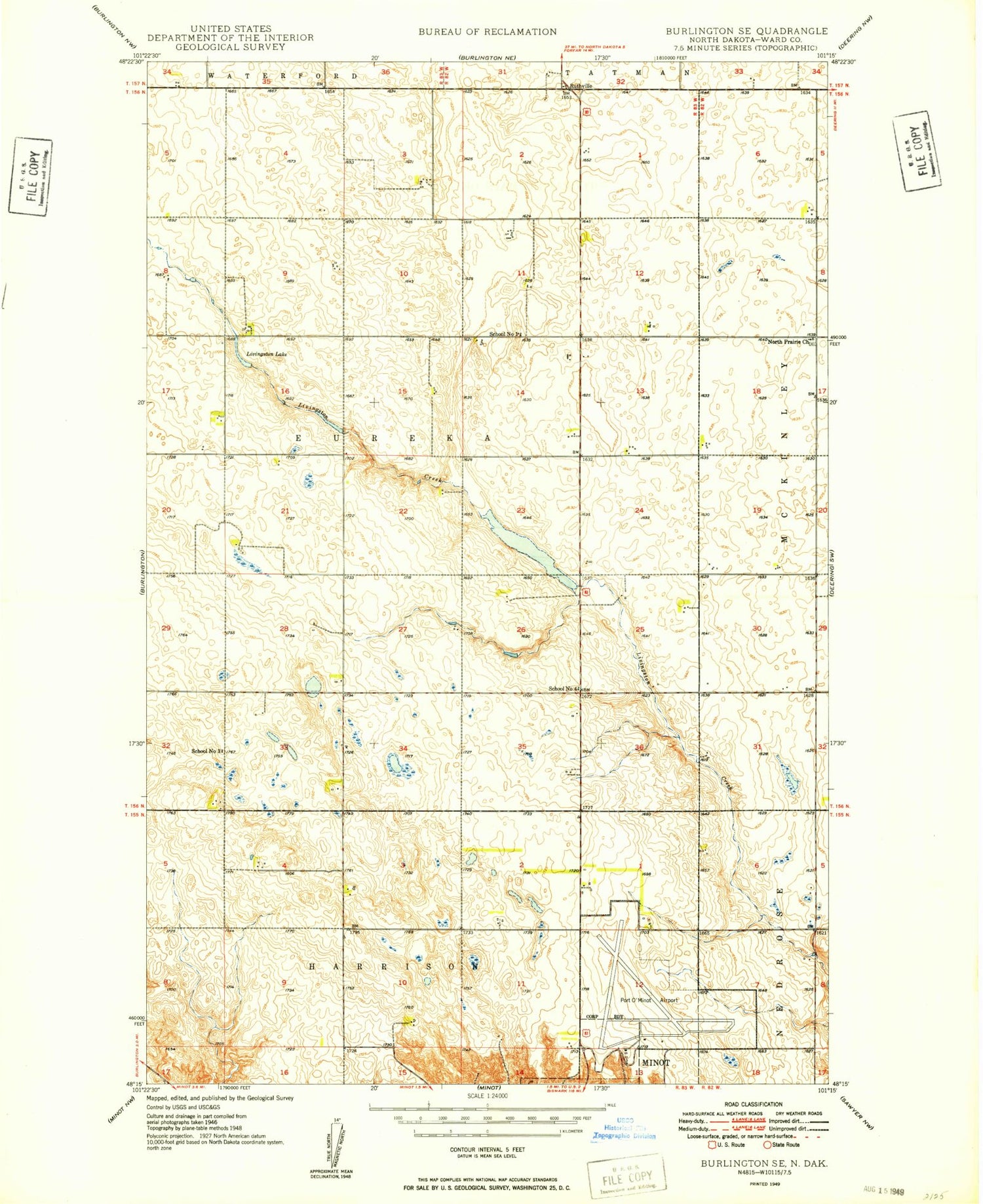 Classic USGS Burlington SE North Dakota 7.5'x7.5' Topo Map Image