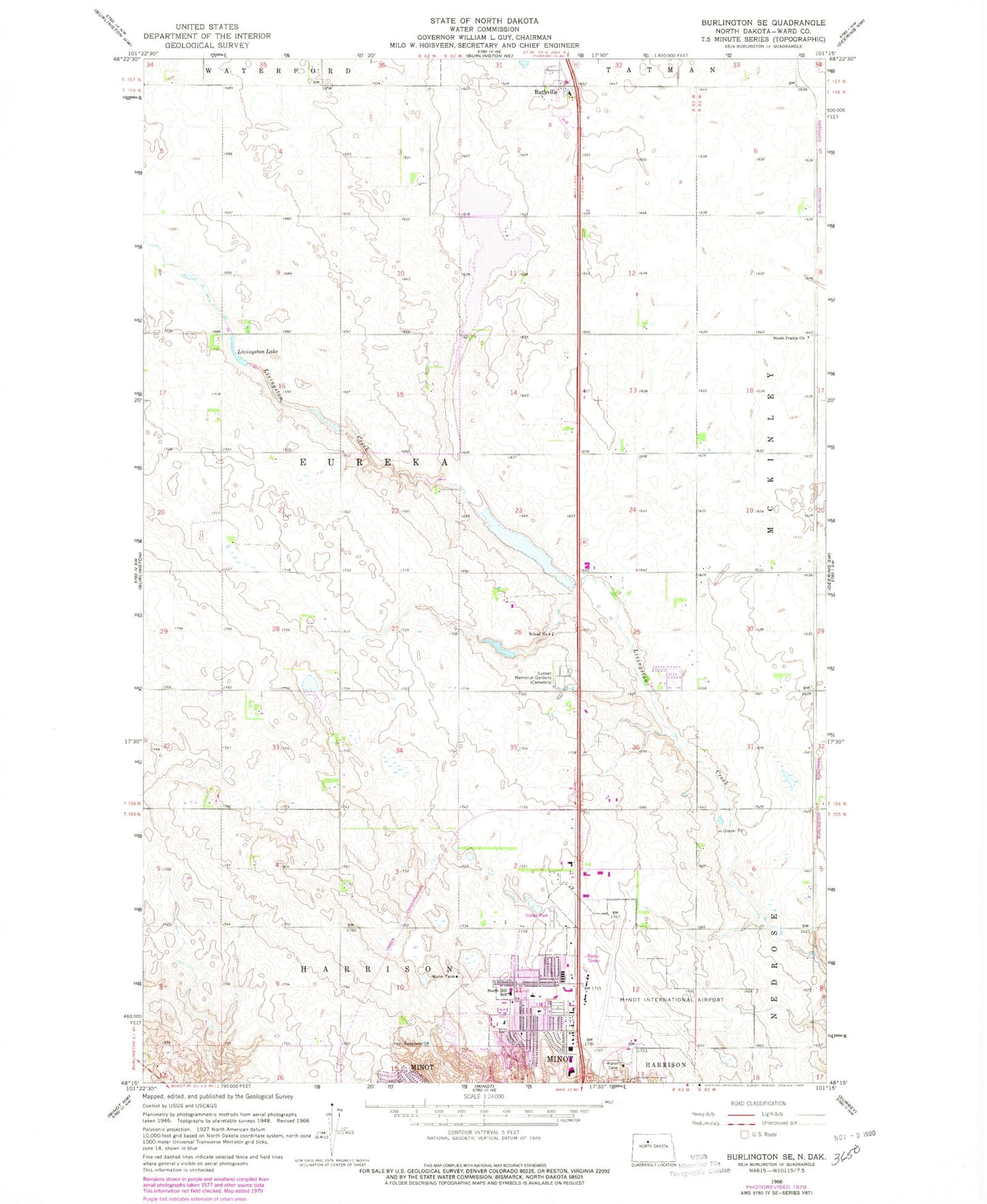 Classic USGS Burlington SE North Dakota 7.5'x7.5' Topo Map Image