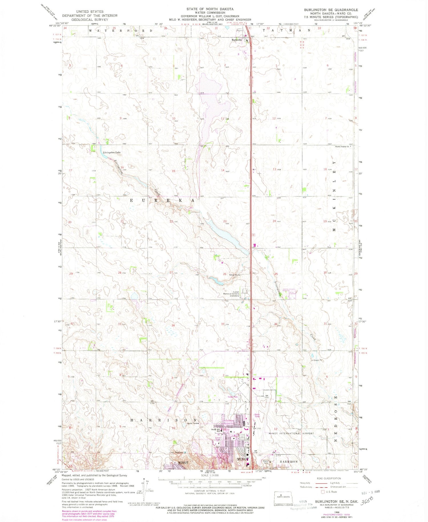 Classic USGS Burlington SE North Dakota 7.5'x7.5' Topo Map Image