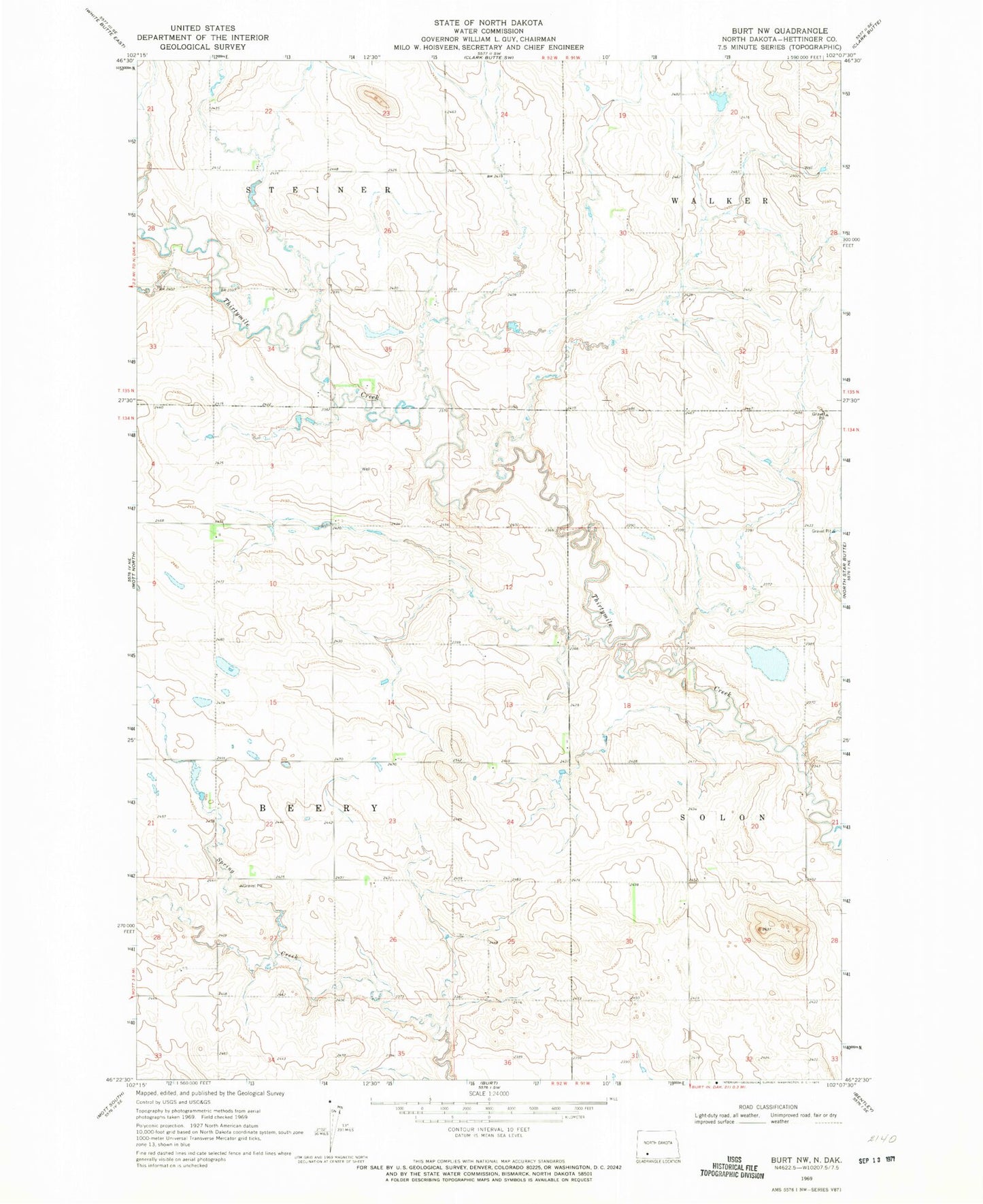Classic USGS Burt NW North Dakota 7.5'x7.5' Topo Map Image