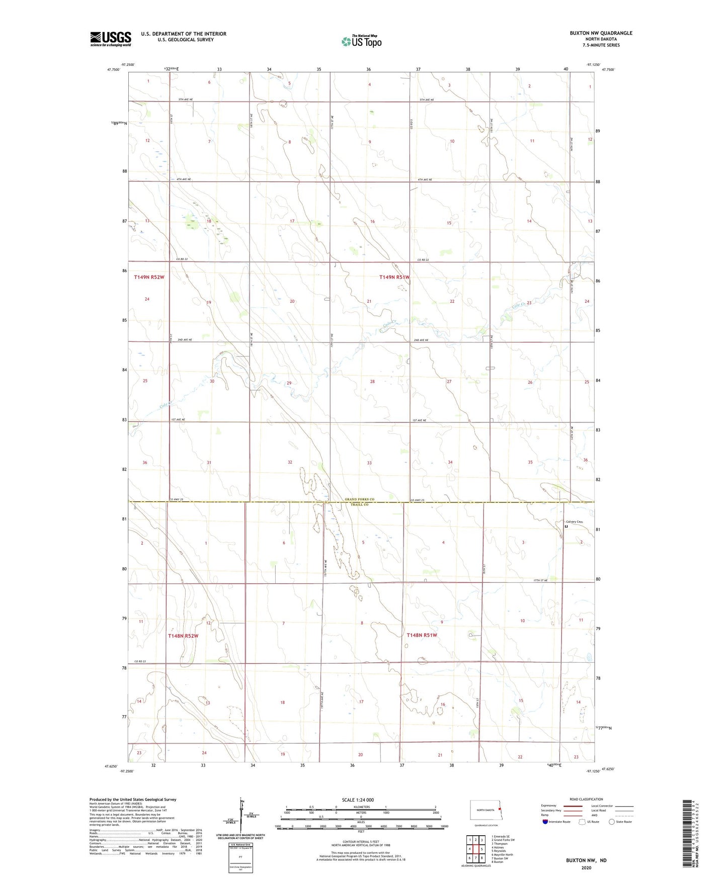 Buxton NW North Dakota US Topo Map Image