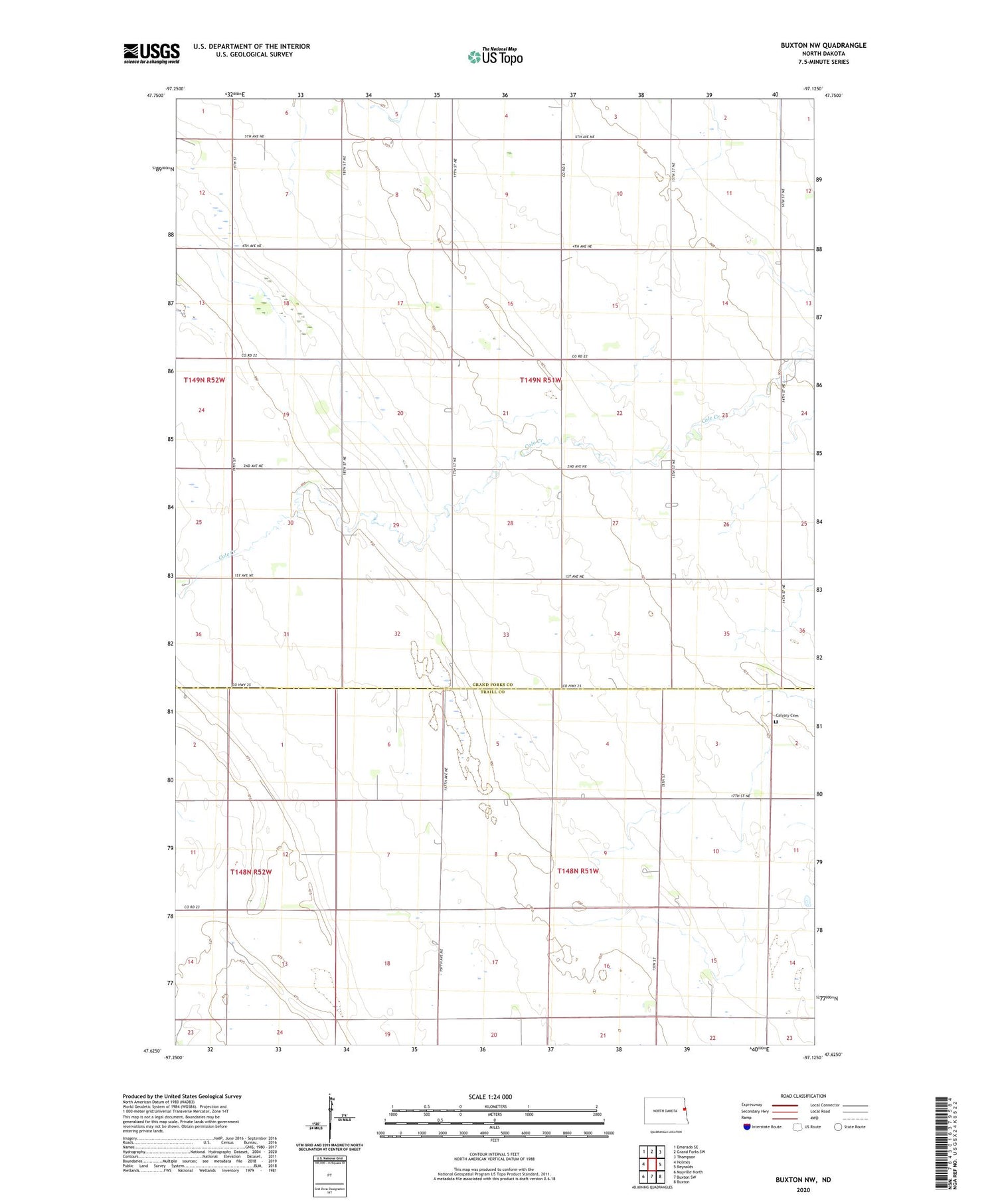 Buxton NW North Dakota US Topo Map Image