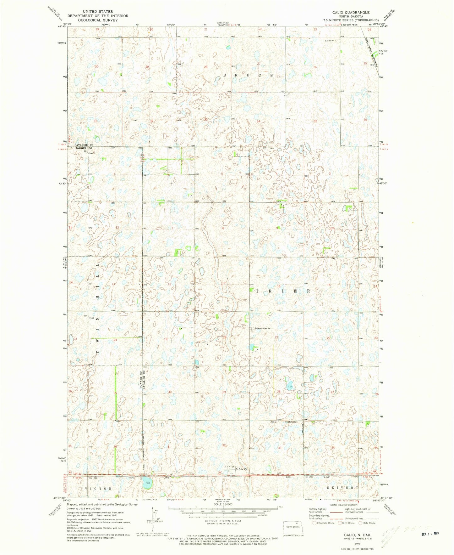 Classic USGS Calio North Dakota 7.5'x7.5' Topo Map Image
