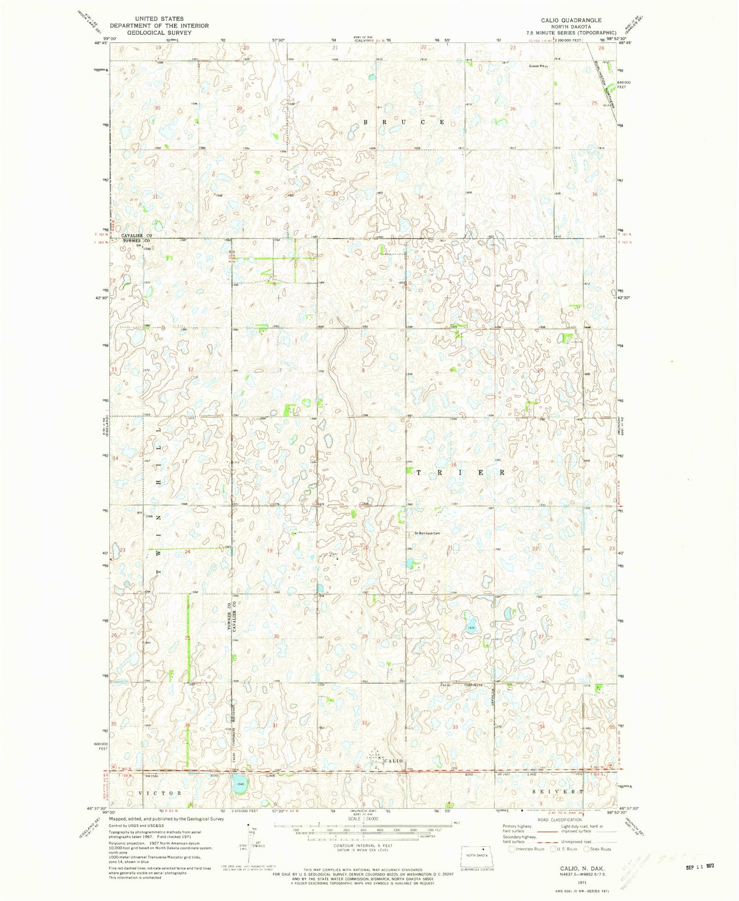 Classic USGS Calio North Dakota 7.5'x7.5' Topo Map Image