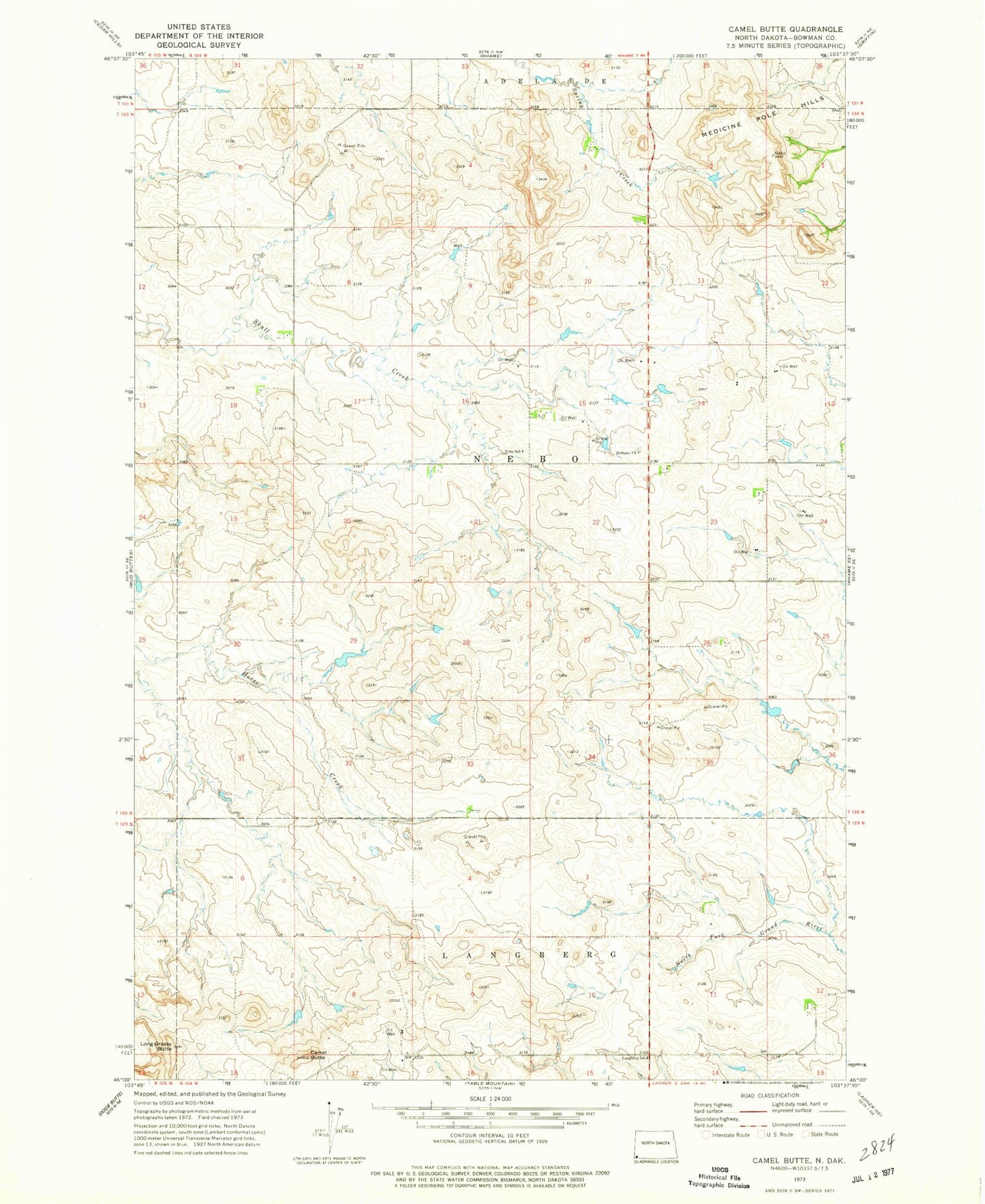 Classic USGS Camel Butte North Dakota 7.5'x7.5' Topo Map Image