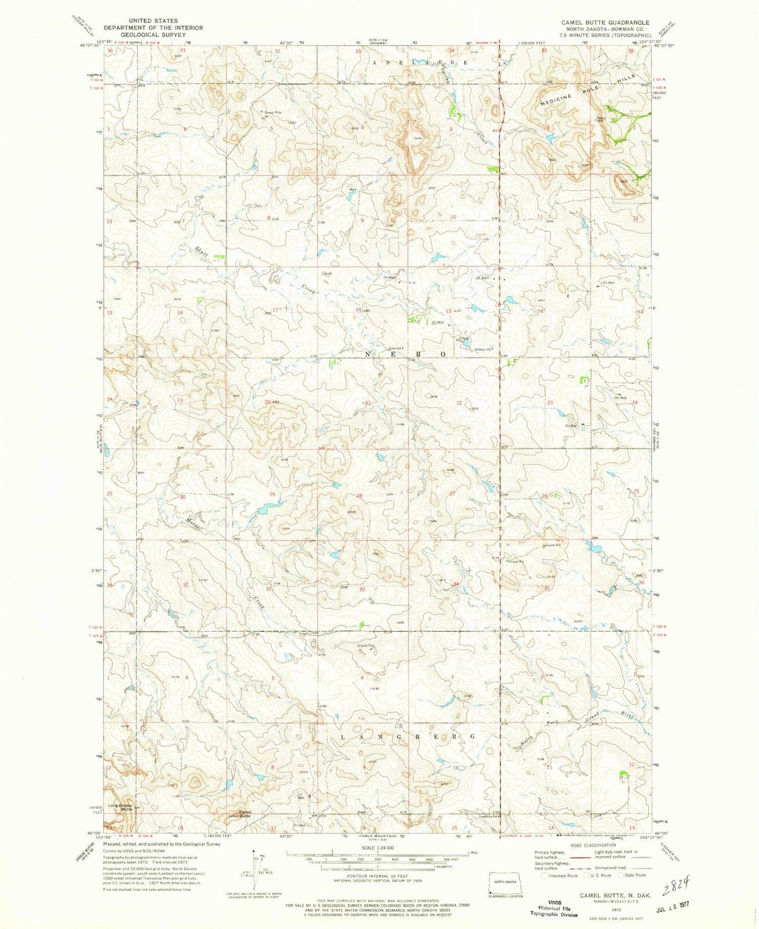 Classic USGS Camel Butte North Dakota 7.5'x7.5' Topo Map Image