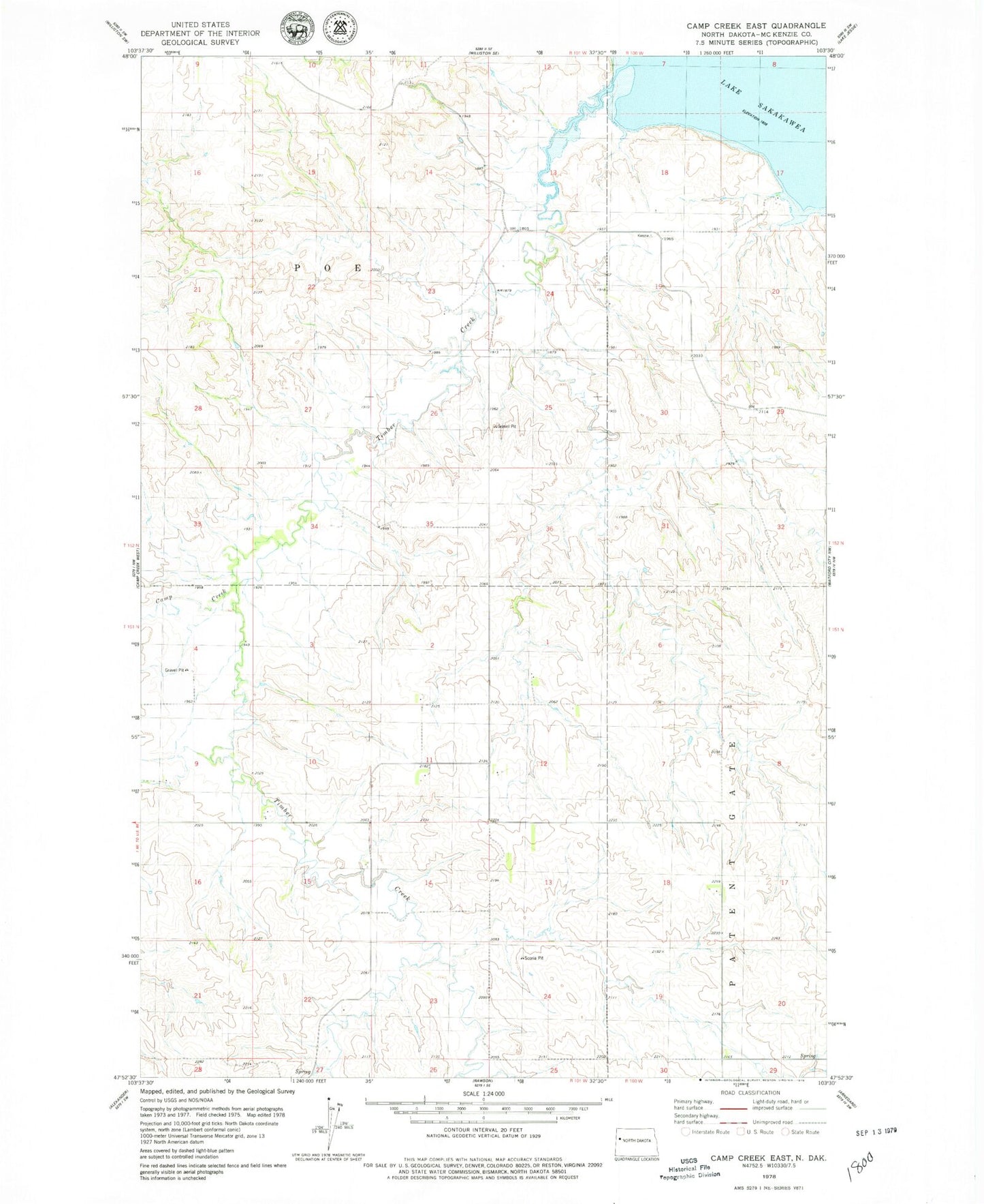 Classic USGS Camp Creek East North Dakota 7.5'x7.5' Topo Map Image