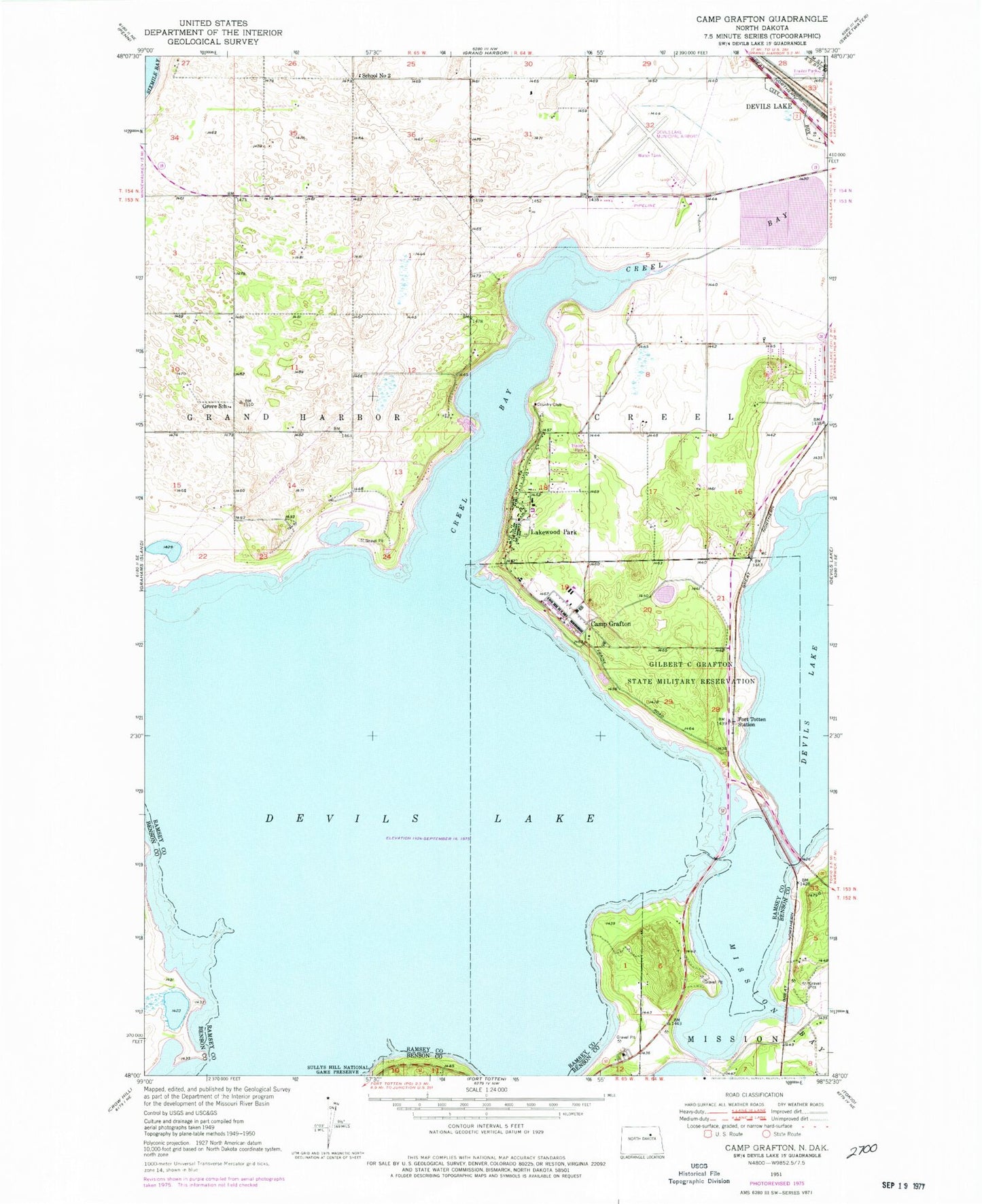Classic USGS Camp Grafton North Dakota 7.5'x7.5' Topo Map Image