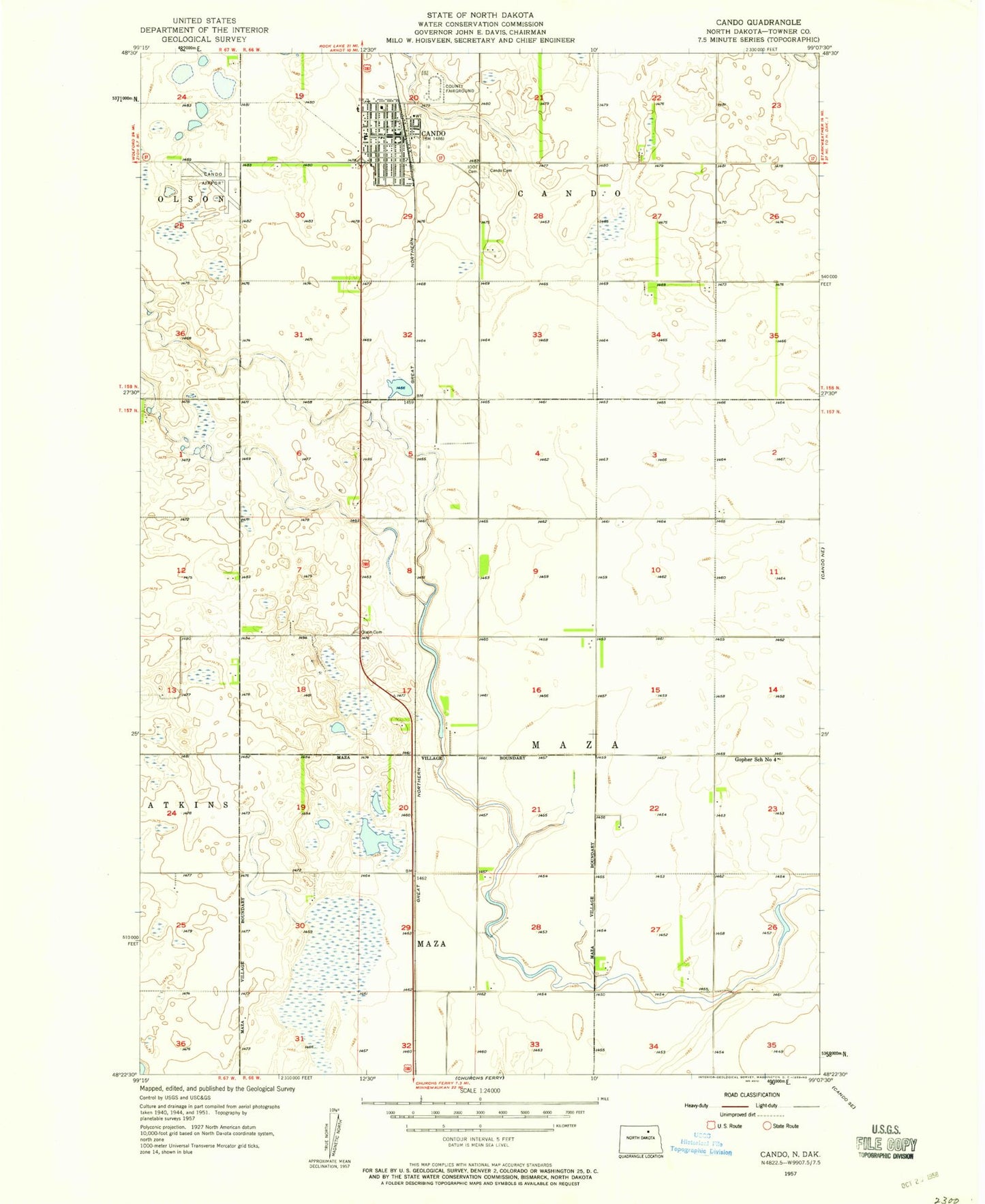 Classic USGS Cando North Dakota 7.5'x7.5' Topo Map Image