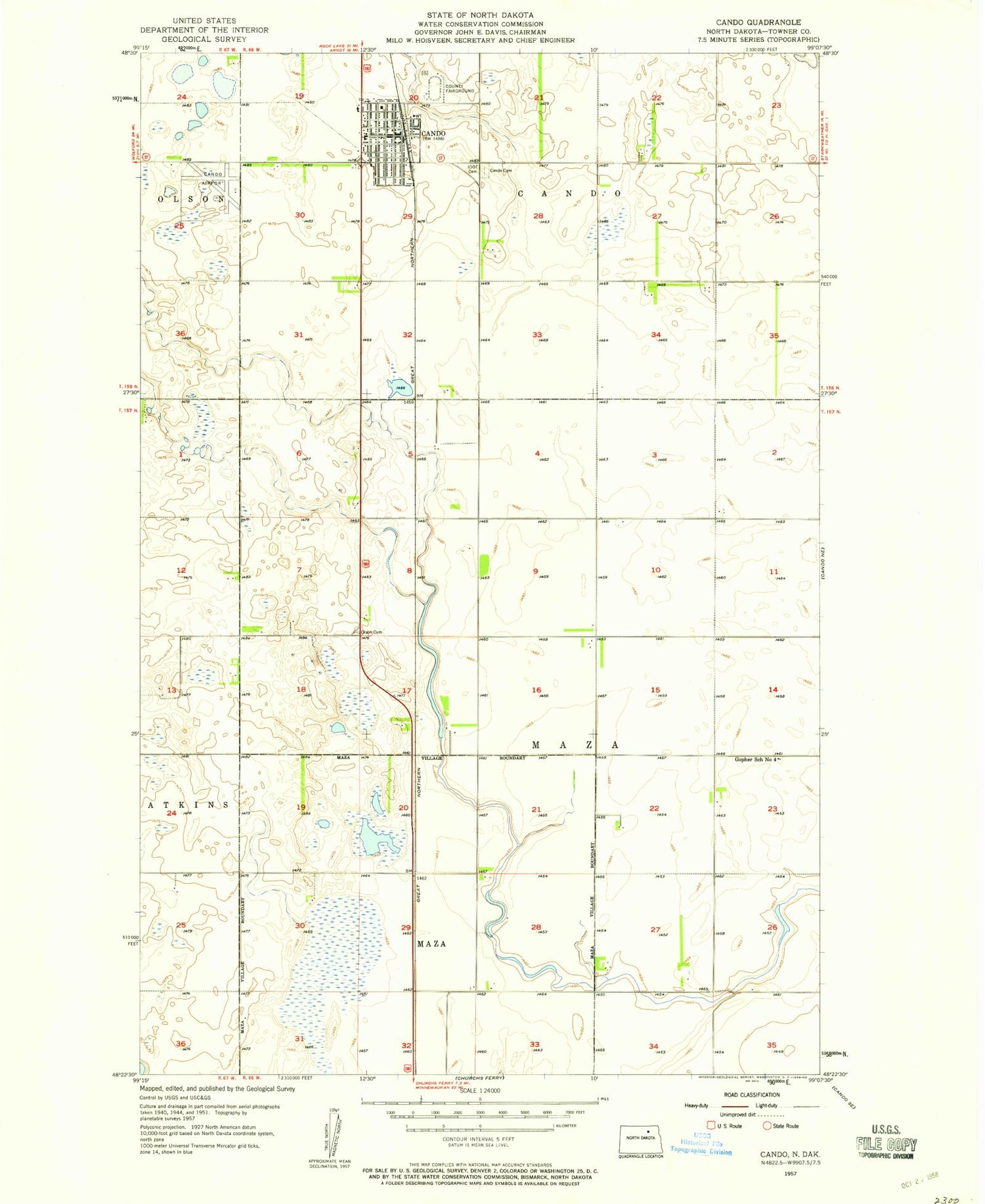 Classic USGS Cando North Dakota 7.5'x7.5' Topo Map Image