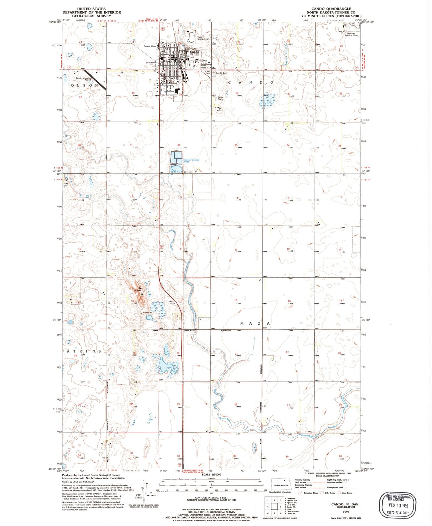 Classic USGS Cando North Dakota 7.5'x7.5' Topo Map Image