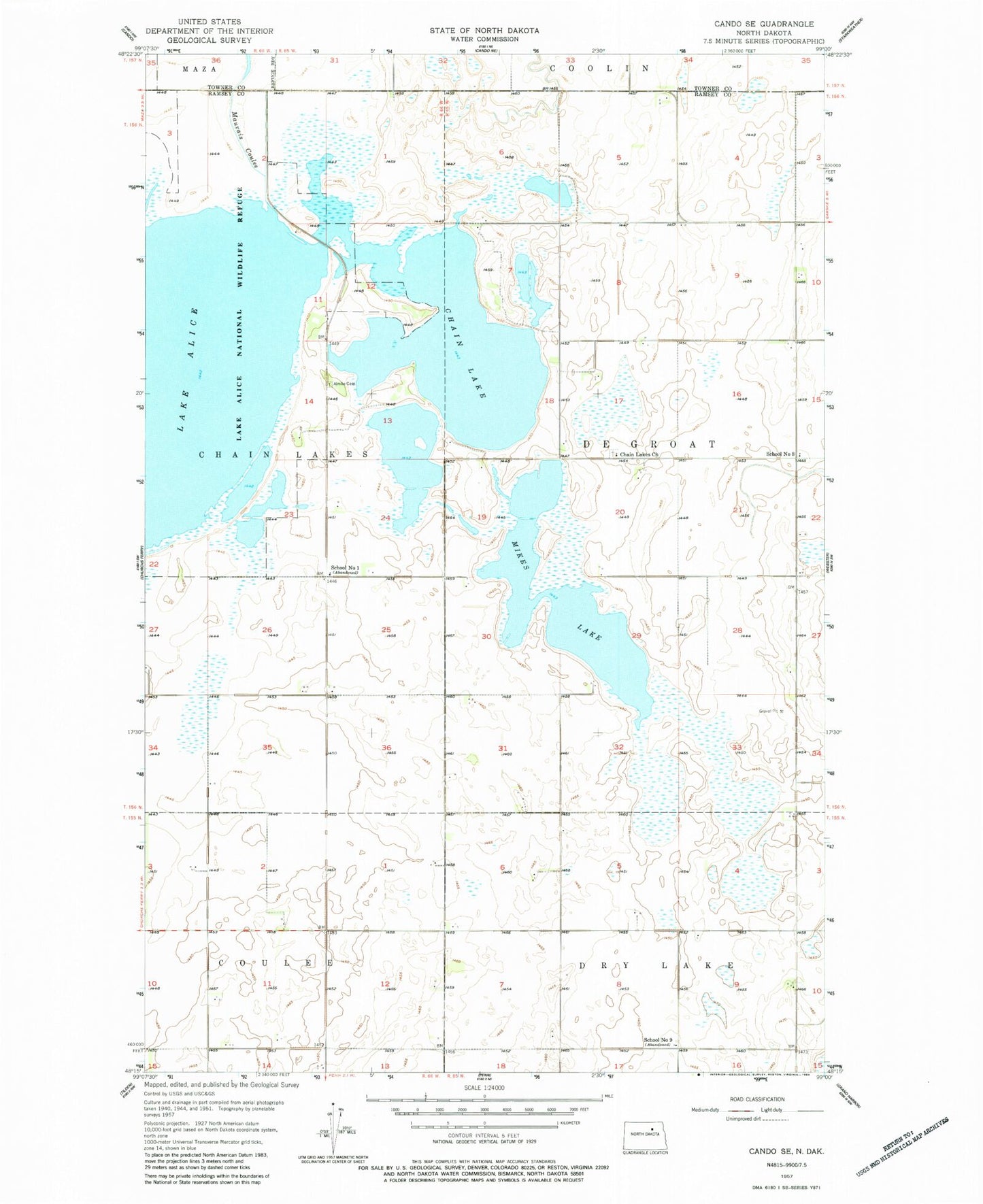 Classic USGS Cando SE North Dakota 7.5'x7.5' Topo Map Image