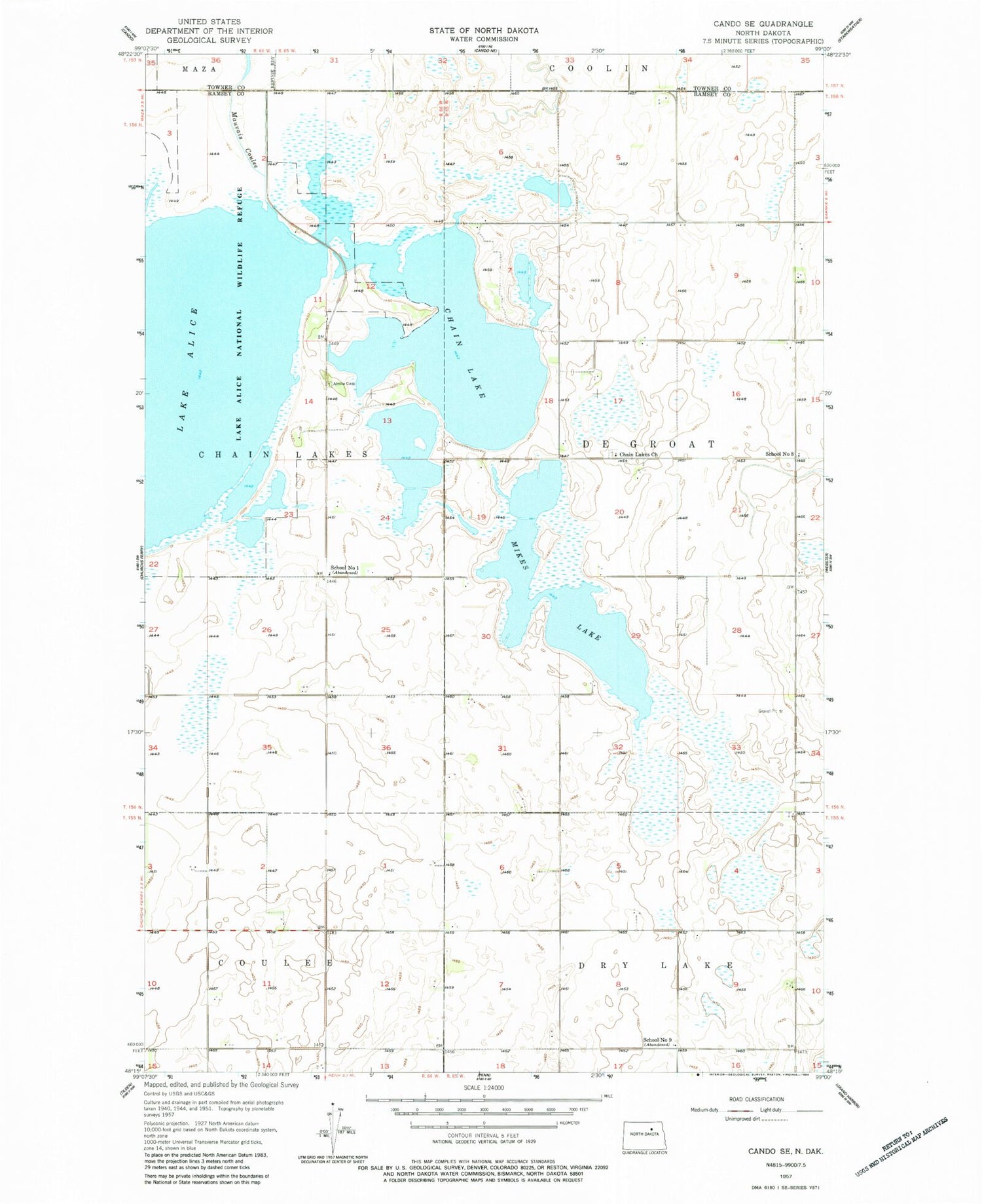 Classic USGS Cando SE North Dakota 7.5'x7.5' Topo Map Image