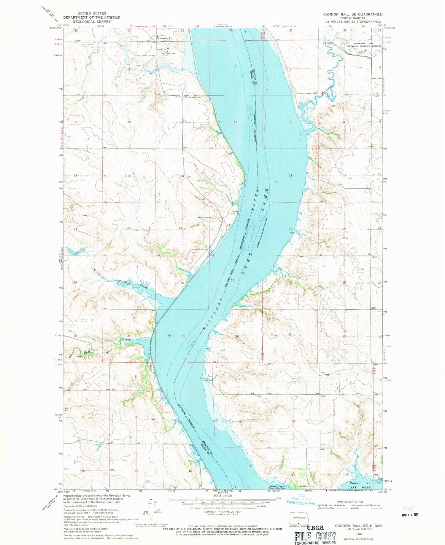 Classic USGS Cannon Ball SE North Dakota 7.5'x7.5' Topo Map Image
