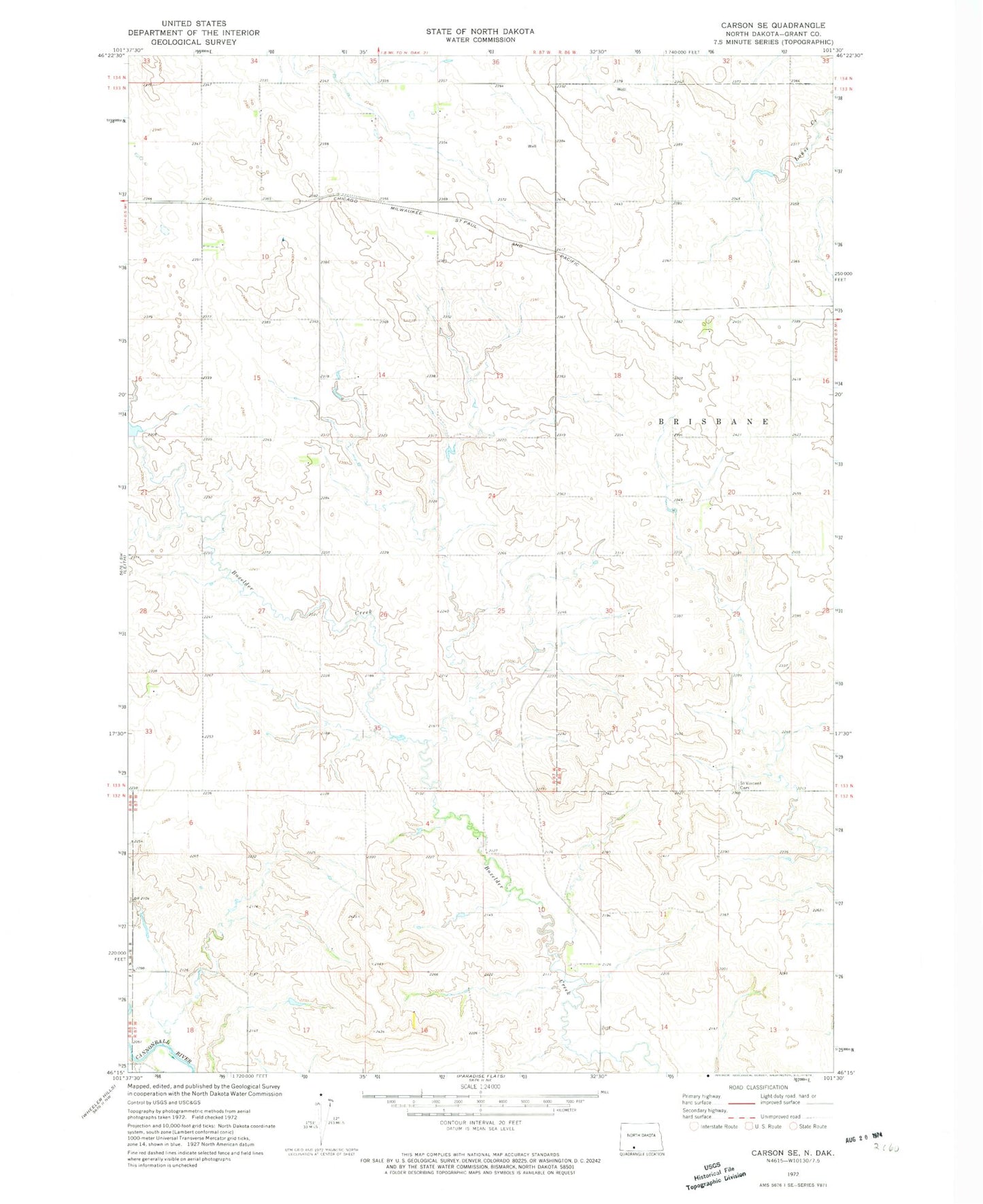 Classic USGS Carson SE North Dakota 7.5'x7.5' Topo Map Image