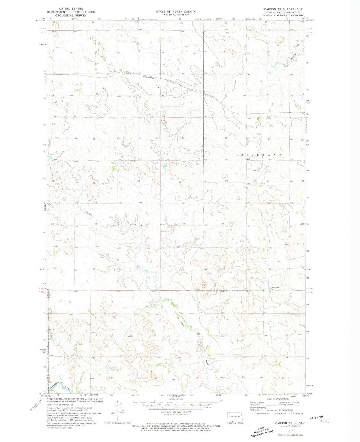 Classic USGS Carson SE North Dakota 7.5'x7.5' Topo Map Image
