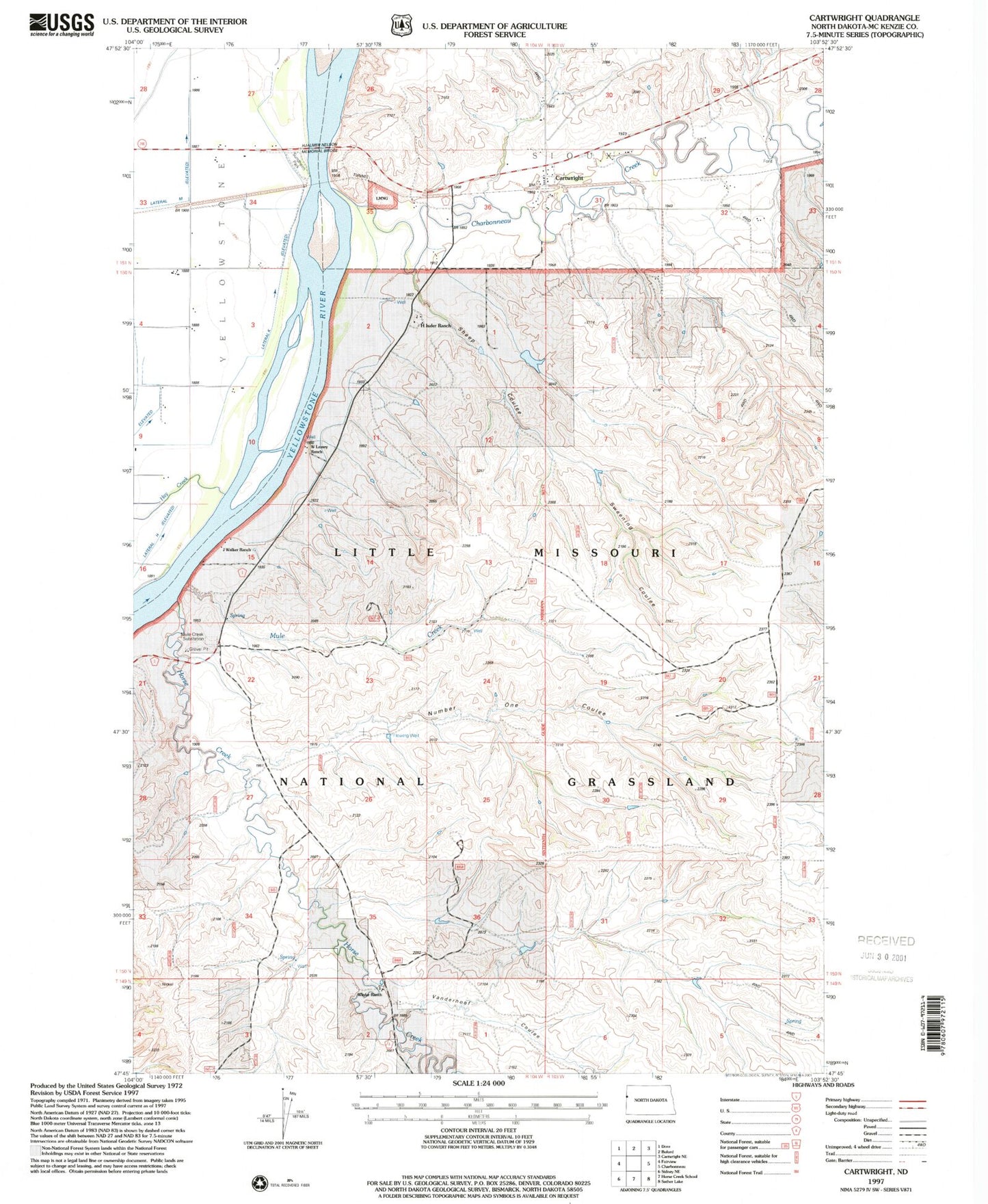 Classic USGS Cartwright North Dakota 7.5'x7.5' Topo Map Image