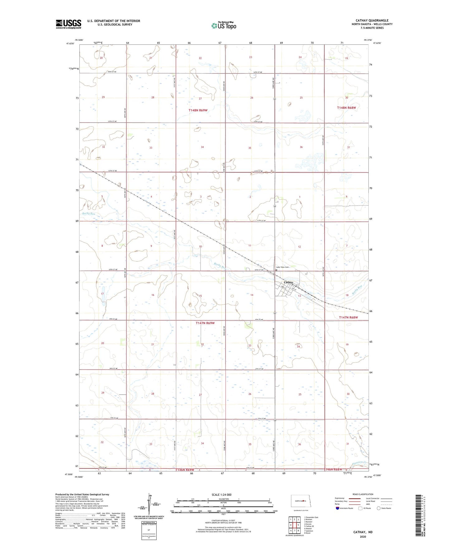 Cathay North Dakota US Topo Map Image