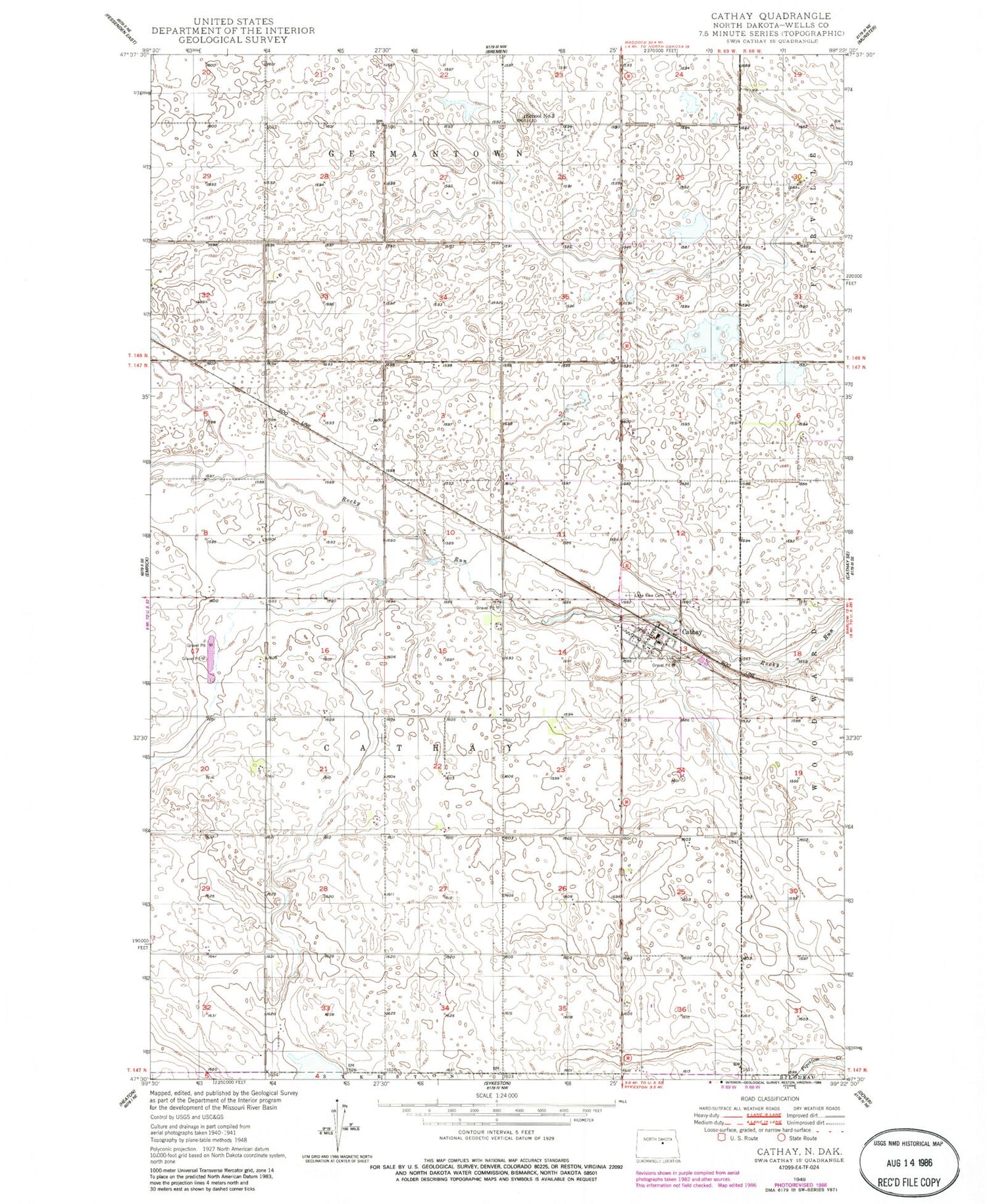 Classic USGS Cathay North Dakota 7.5'x7.5' Topo Map Image
