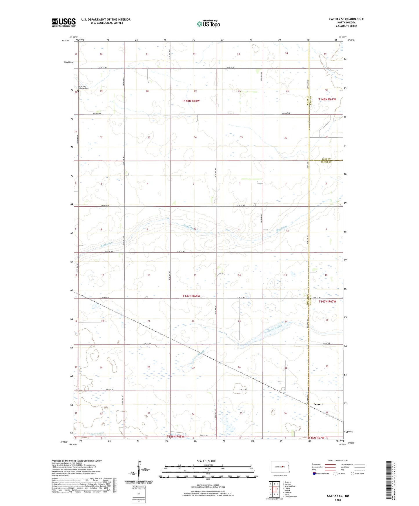 Cathay SE North Dakota US Topo Map Image