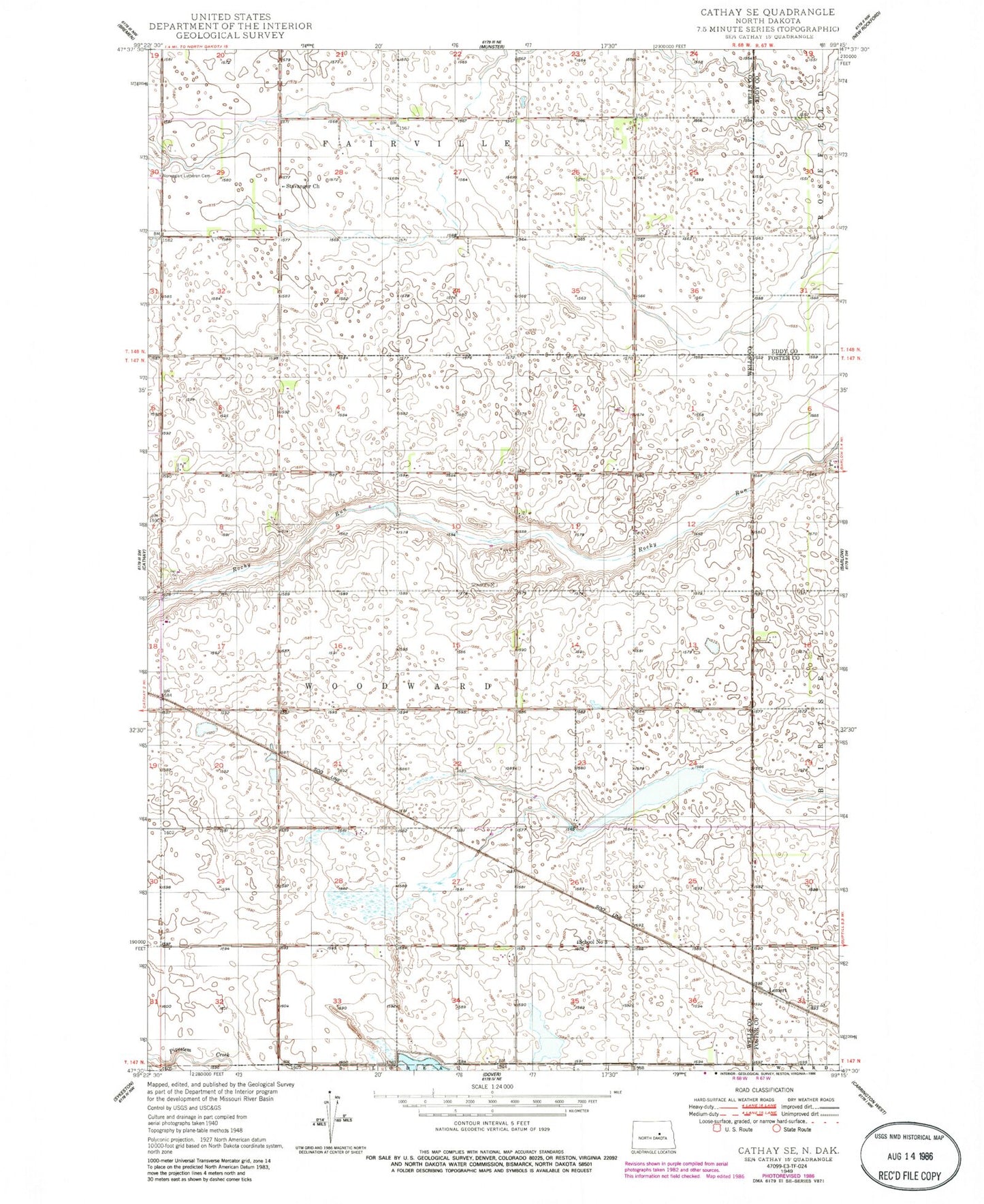 Classic USGS Cathay SE North Dakota 7.5'x7.5' Topo Map Image