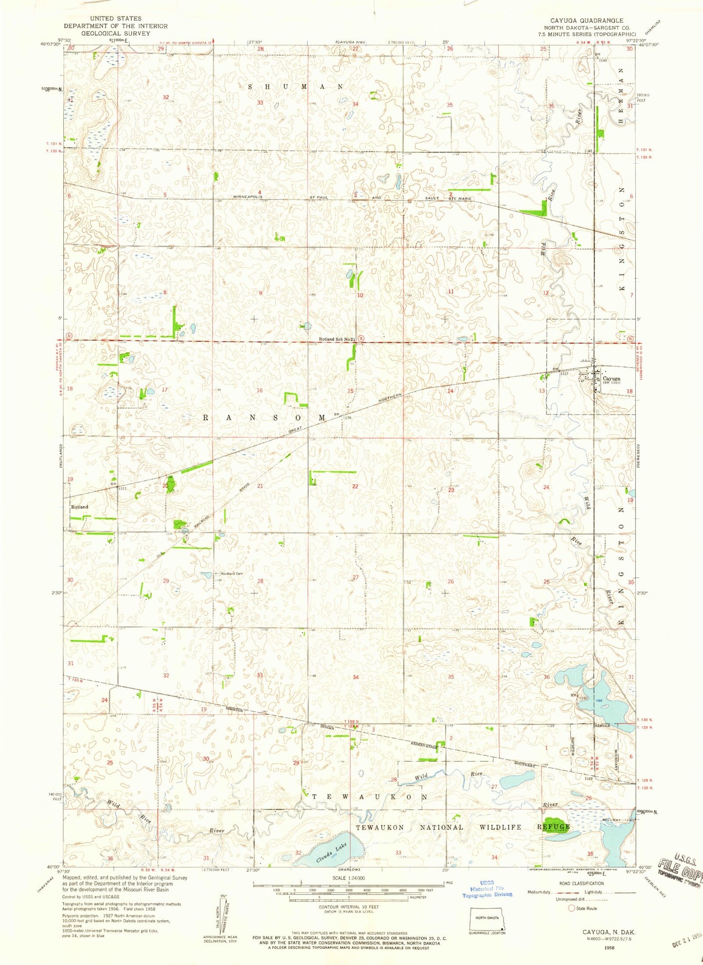 Classic USGS Cayuga North Dakota 7.5'x7.5' Topo Map Image