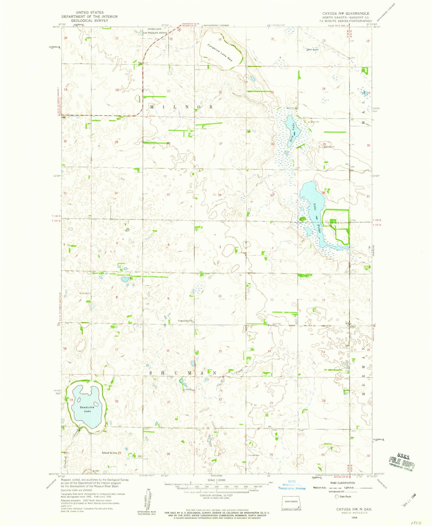 Classic USGS Cayuga NW North Dakota 7.5'x7.5' Topo Map Image