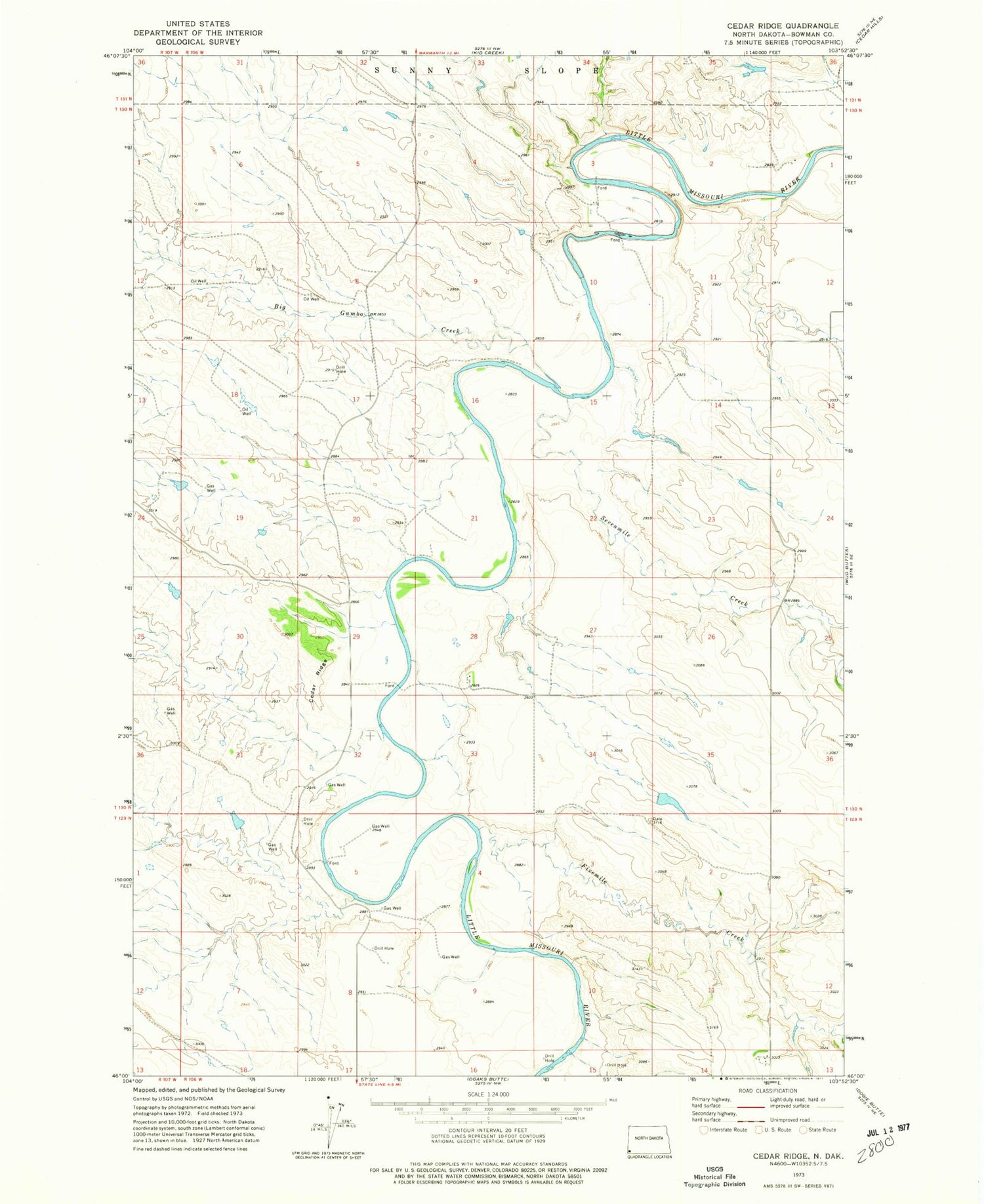Classic USGS Cedar Ridge North Dakota 7.5'x7.5' Topo Map Image