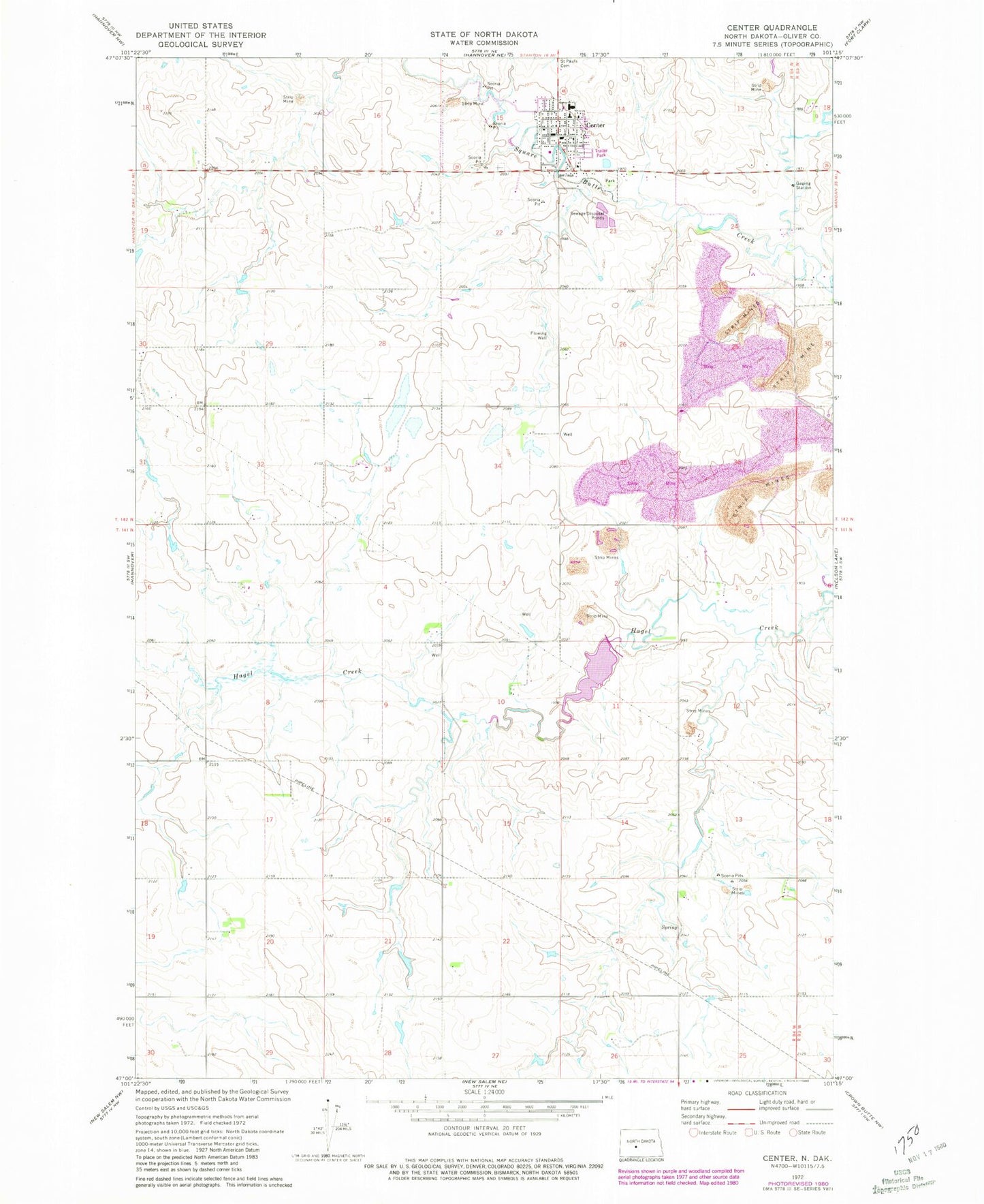 Classic USGS Center North Dakota 7.5'x7.5' Topo Map Image
