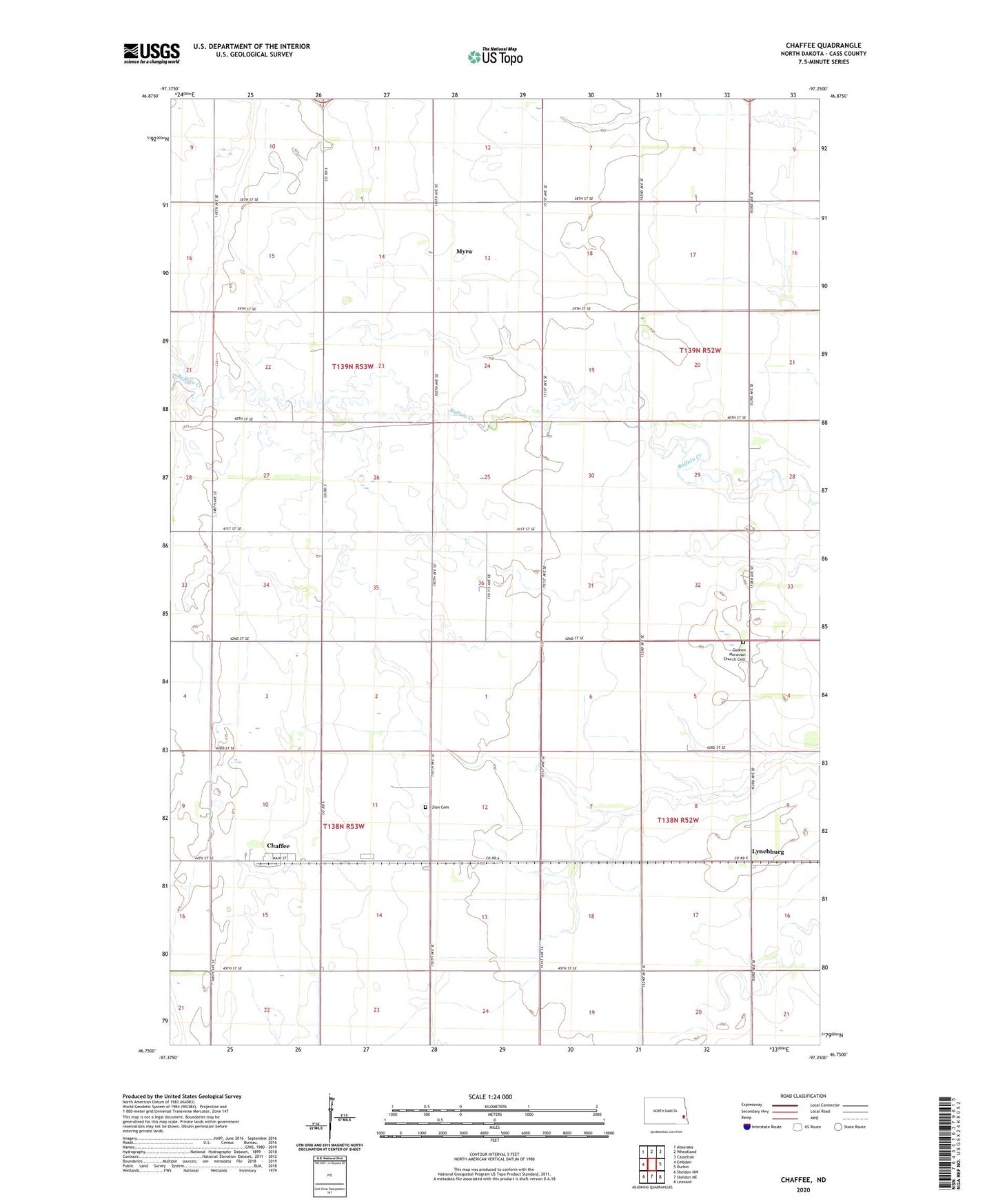 Chaffee North Dakota US Topo Map Image