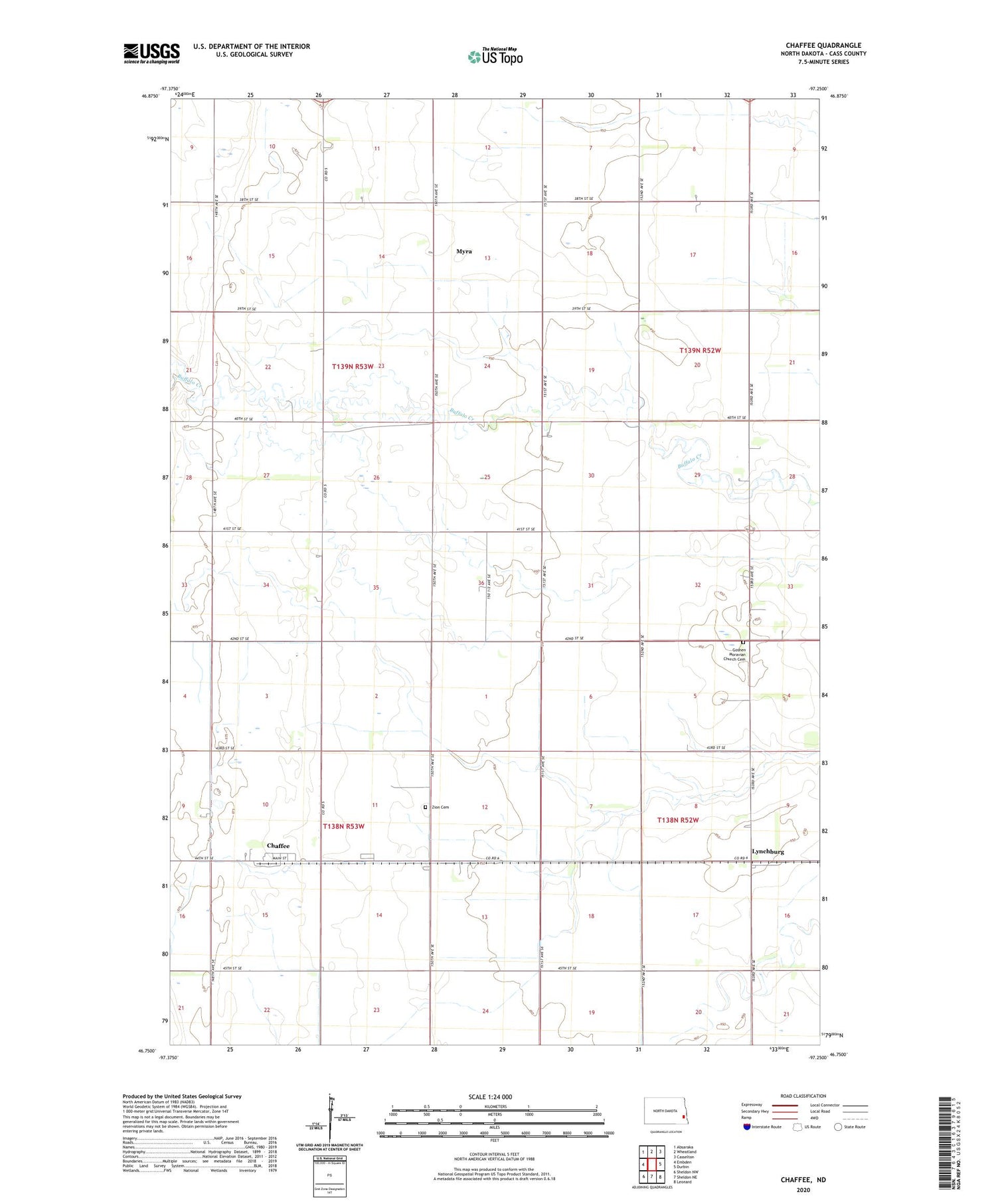 Chaffee North Dakota US Topo Map Image