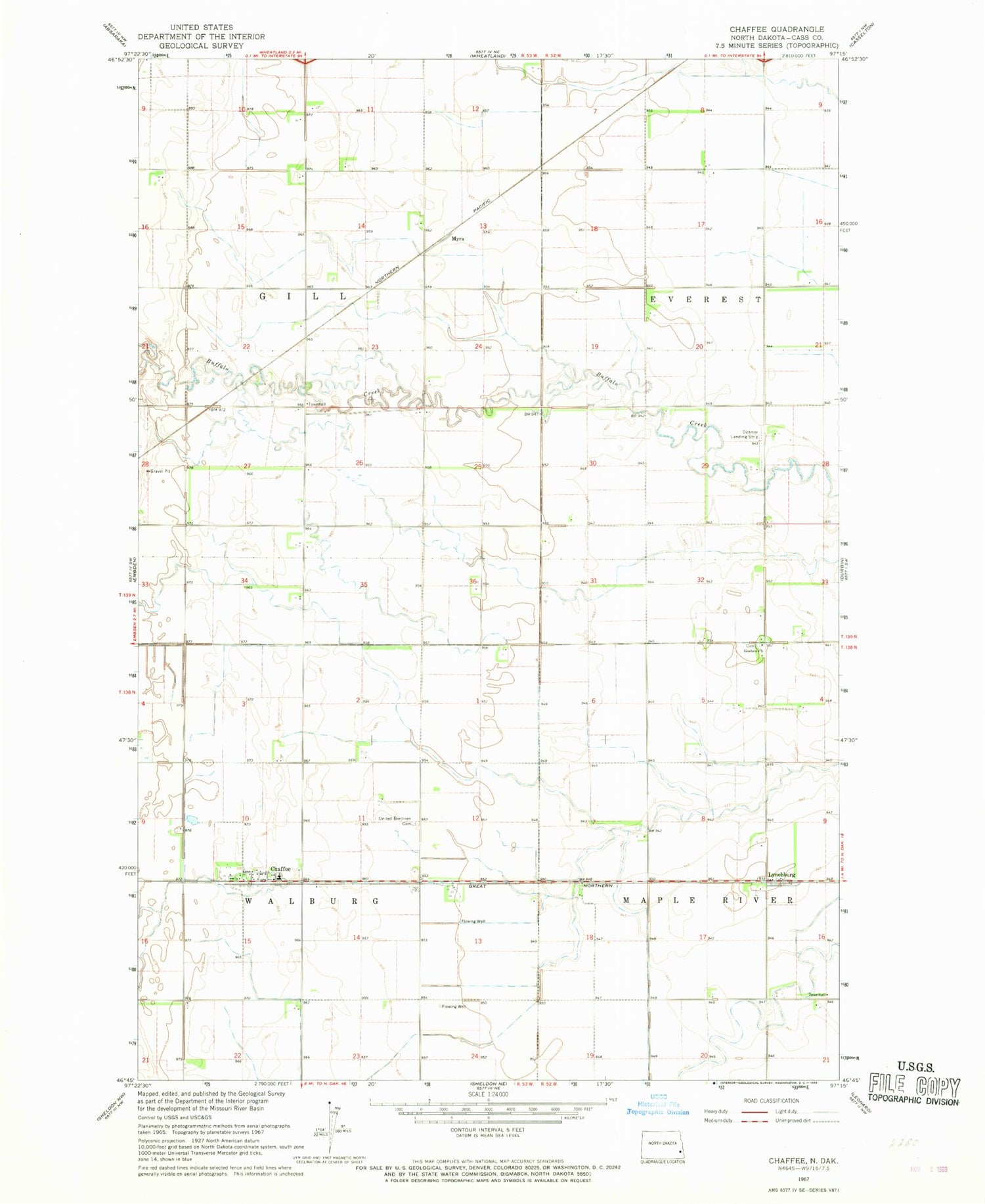 Classic USGS Chaffee North Dakota 7.5'x7.5' Topo Map Image