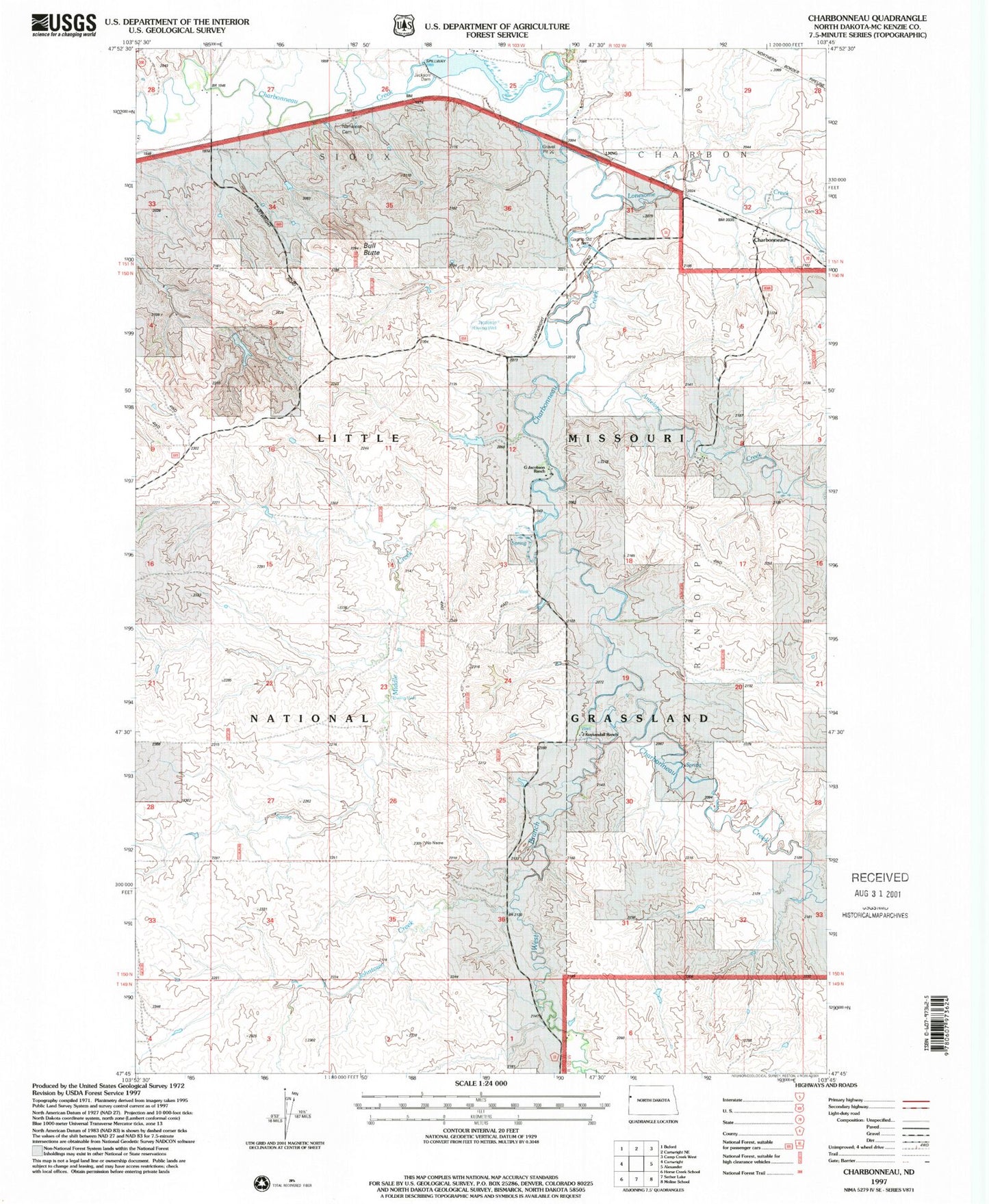 Classic USGS Charbonneau North Dakota 7.5'x7.5' Topo Map Image