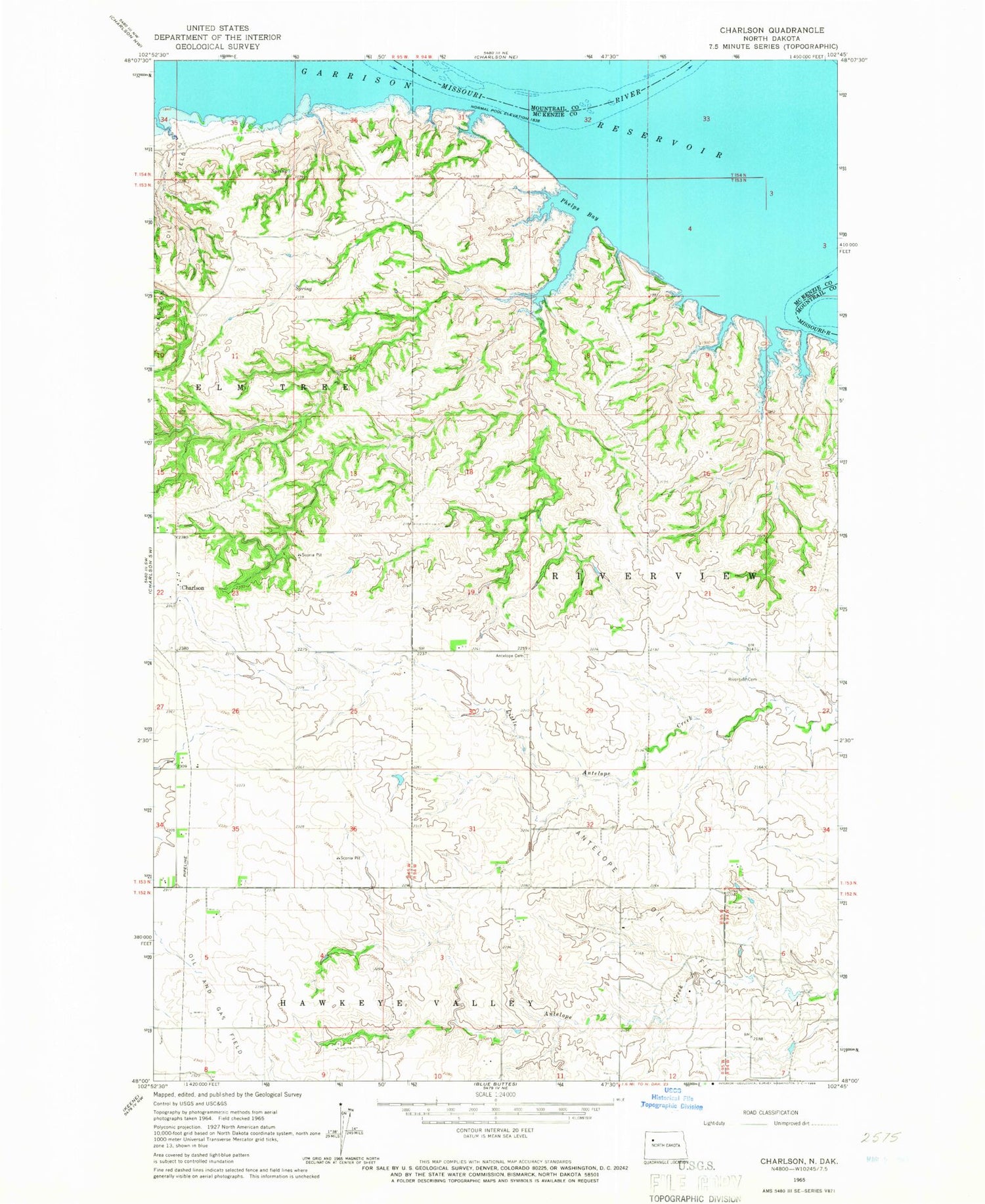Classic USGS Charlson North Dakota 7.5'x7.5' Topo Map Image