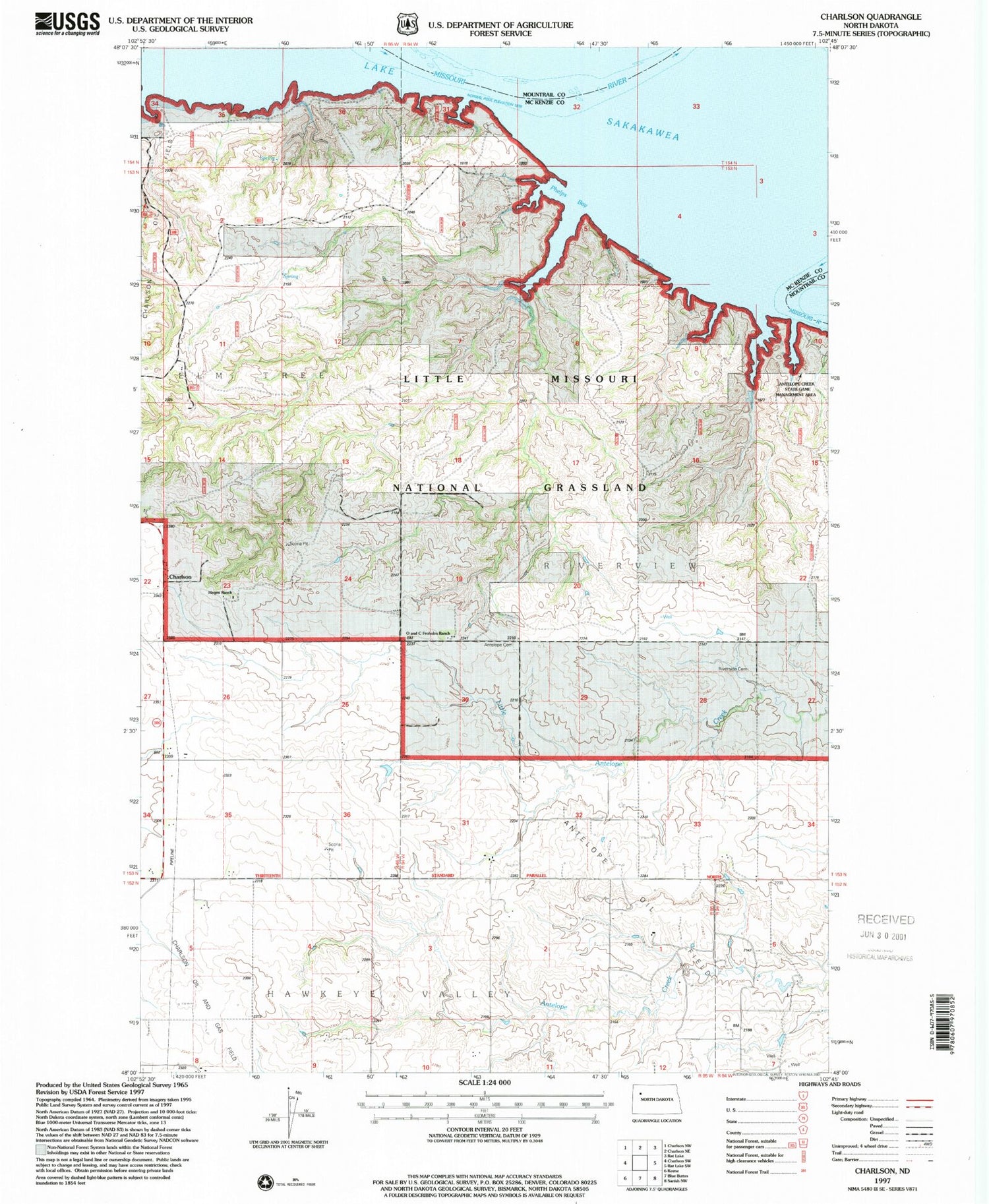Classic USGS Charlson North Dakota 7.5'x7.5' Topo Map Image
